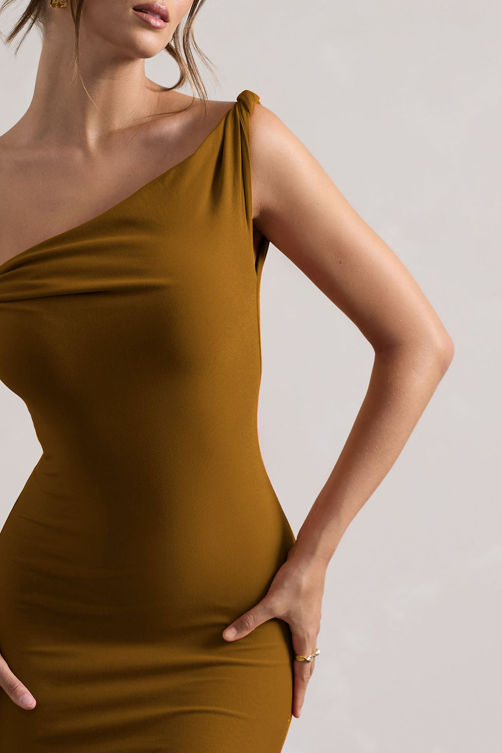 Lita | Golden Brown Twisted Asymmetric Maxi Dress