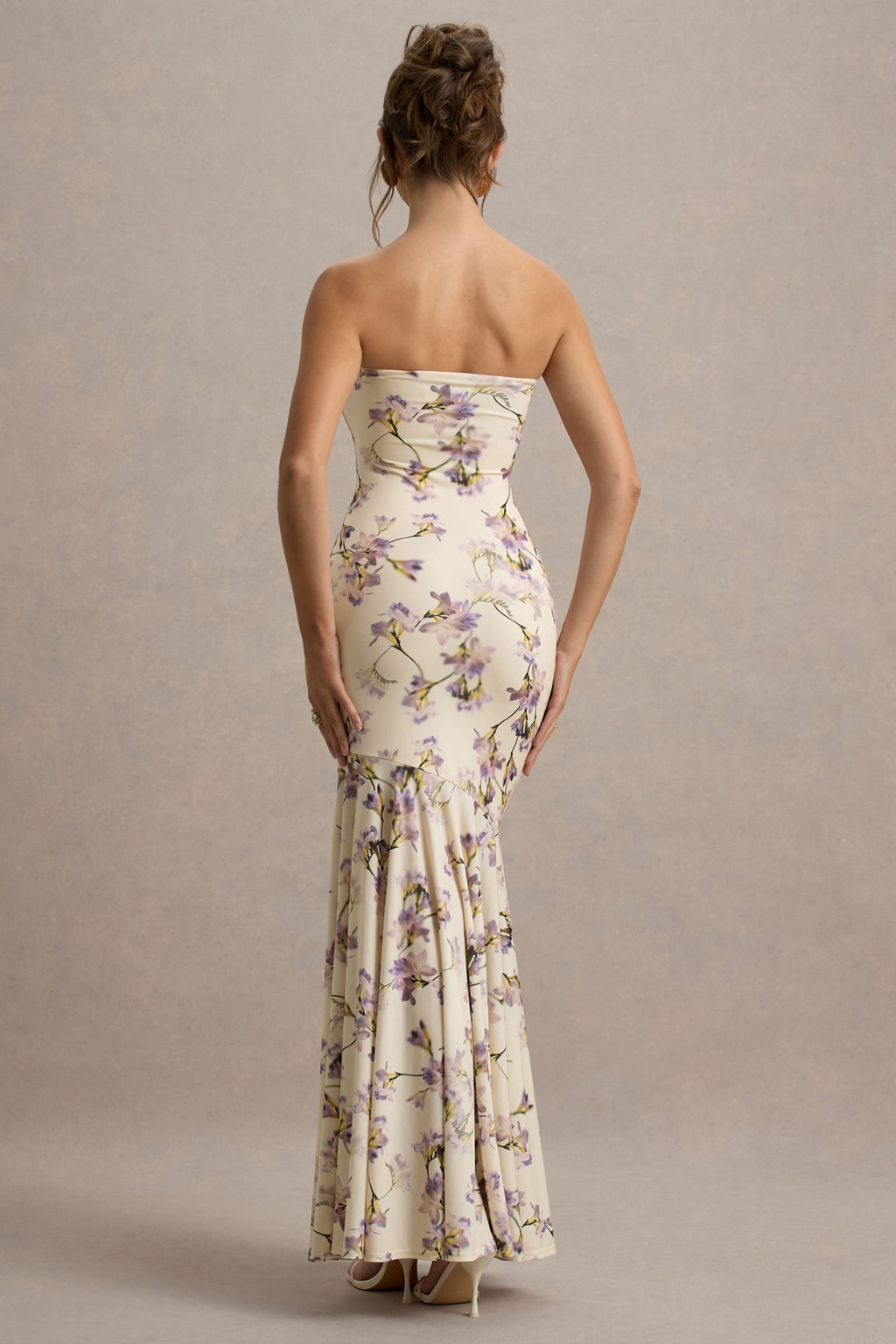 Callie | Lemon Floral Print Bandeau Fishtail Maxi Dress