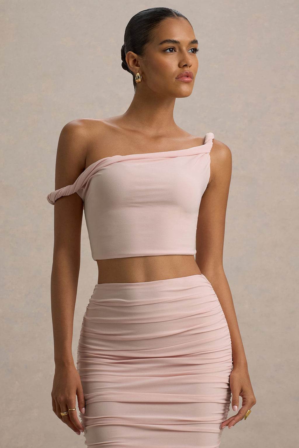 Ariel | Light Pink Twisted Asymmetric Crop Top