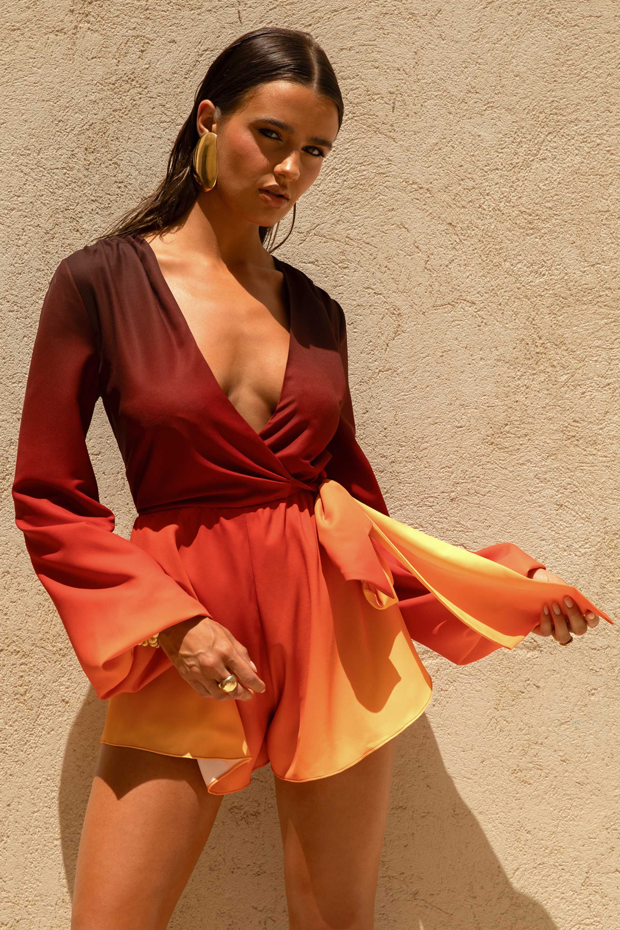 Boss | Ombre Playsuit with Plunge Neckline and Bow Detail