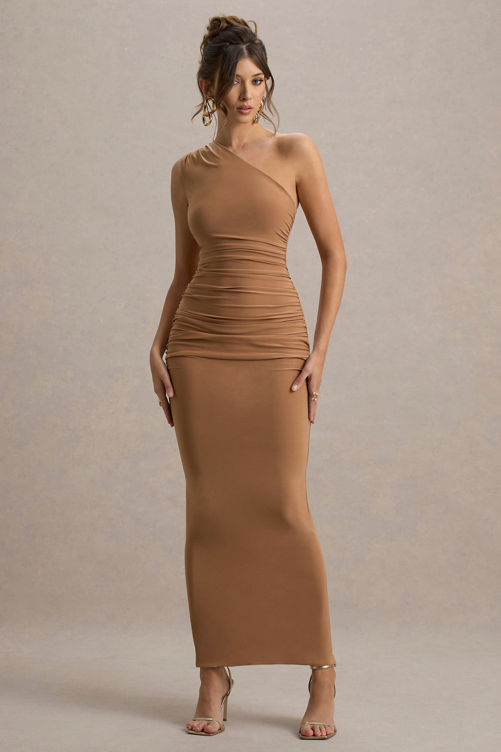Dalarie | Brown One-Shoulder Gathered Maxi Dress