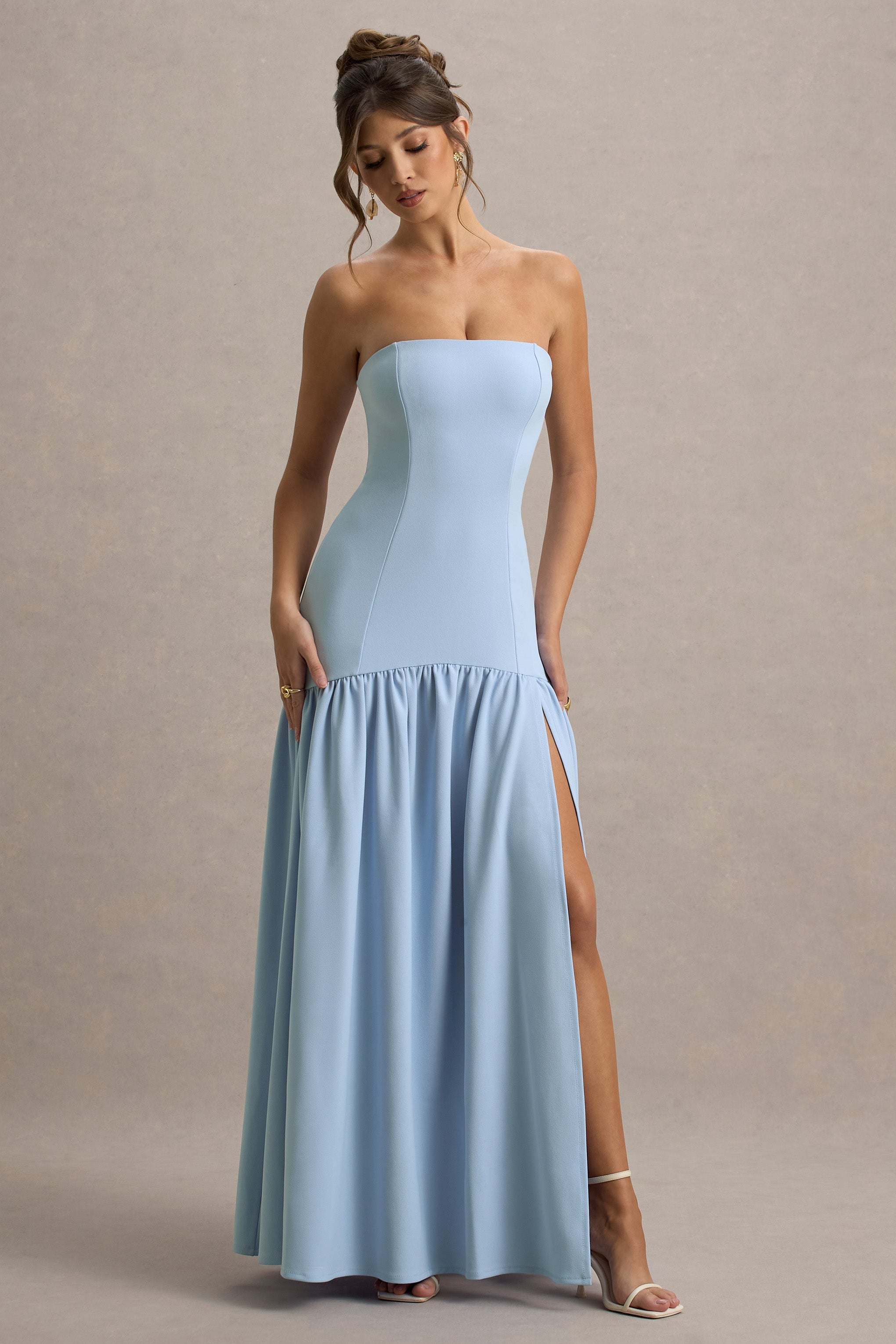 Penny | Powder Blue Bandeau Drop-Waist Maxi Dress