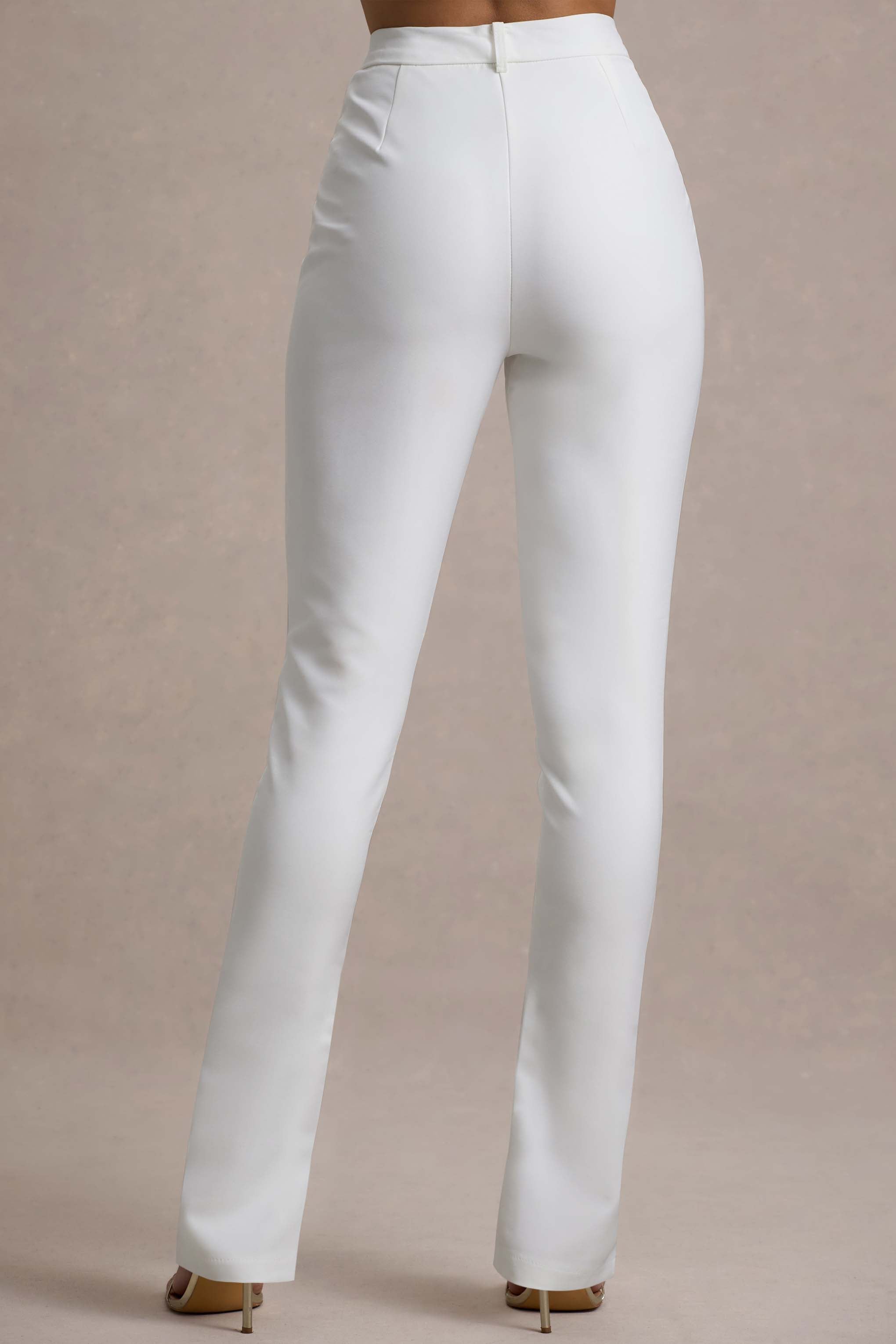 Wonder Woman | White High Waist Straight Leg Trousers With Hem Split