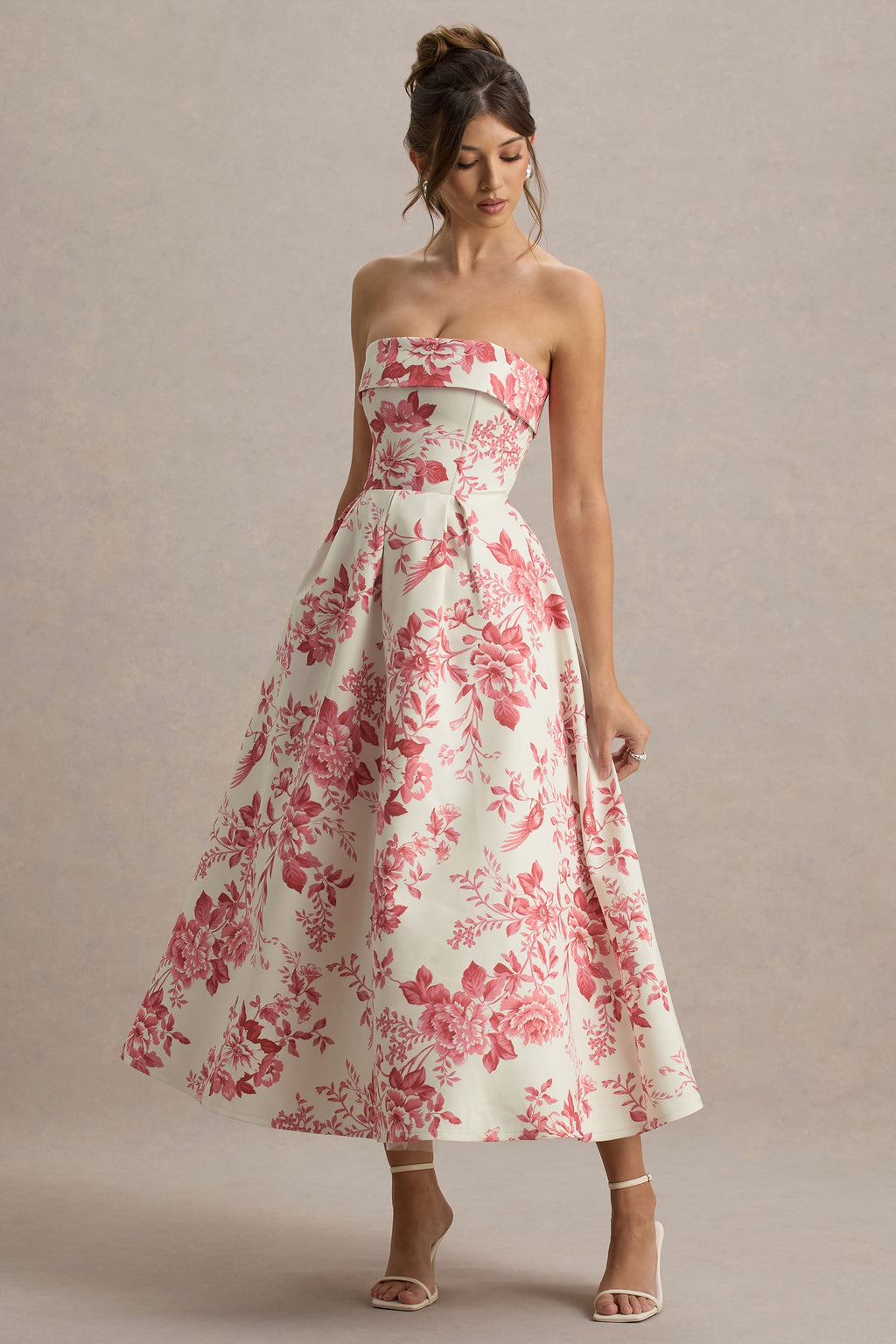 Annalise | Pink Porcelain Print Bandeau Skater Midi Dress