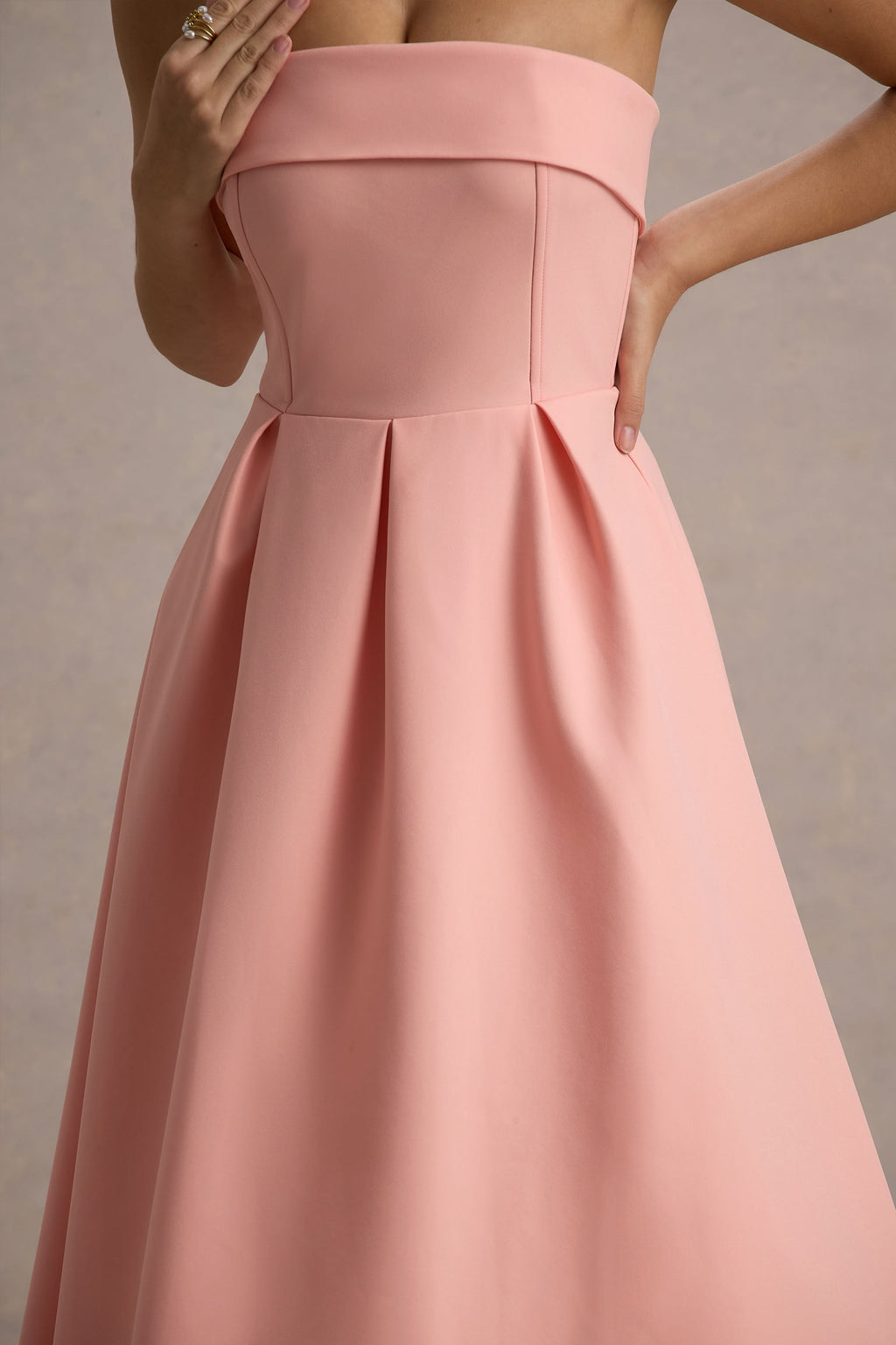 Annalise | Pink Bandeau Skater Midi Dress