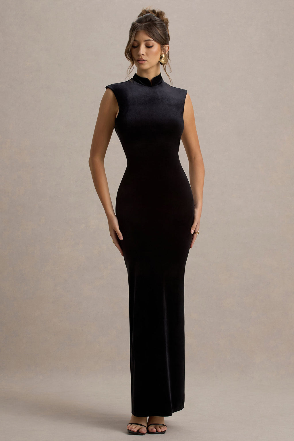 Samaria | Black Velvet High-Neck Maxi Dress