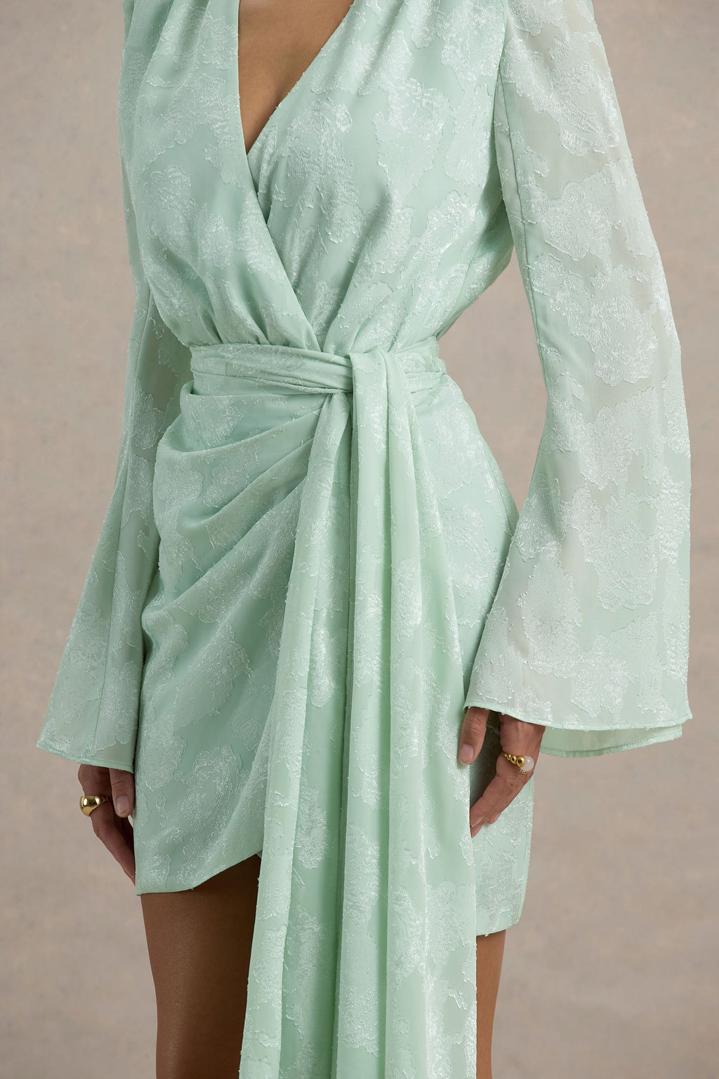Doreen | Mint Long-Sleeve Wrap Mini Dress