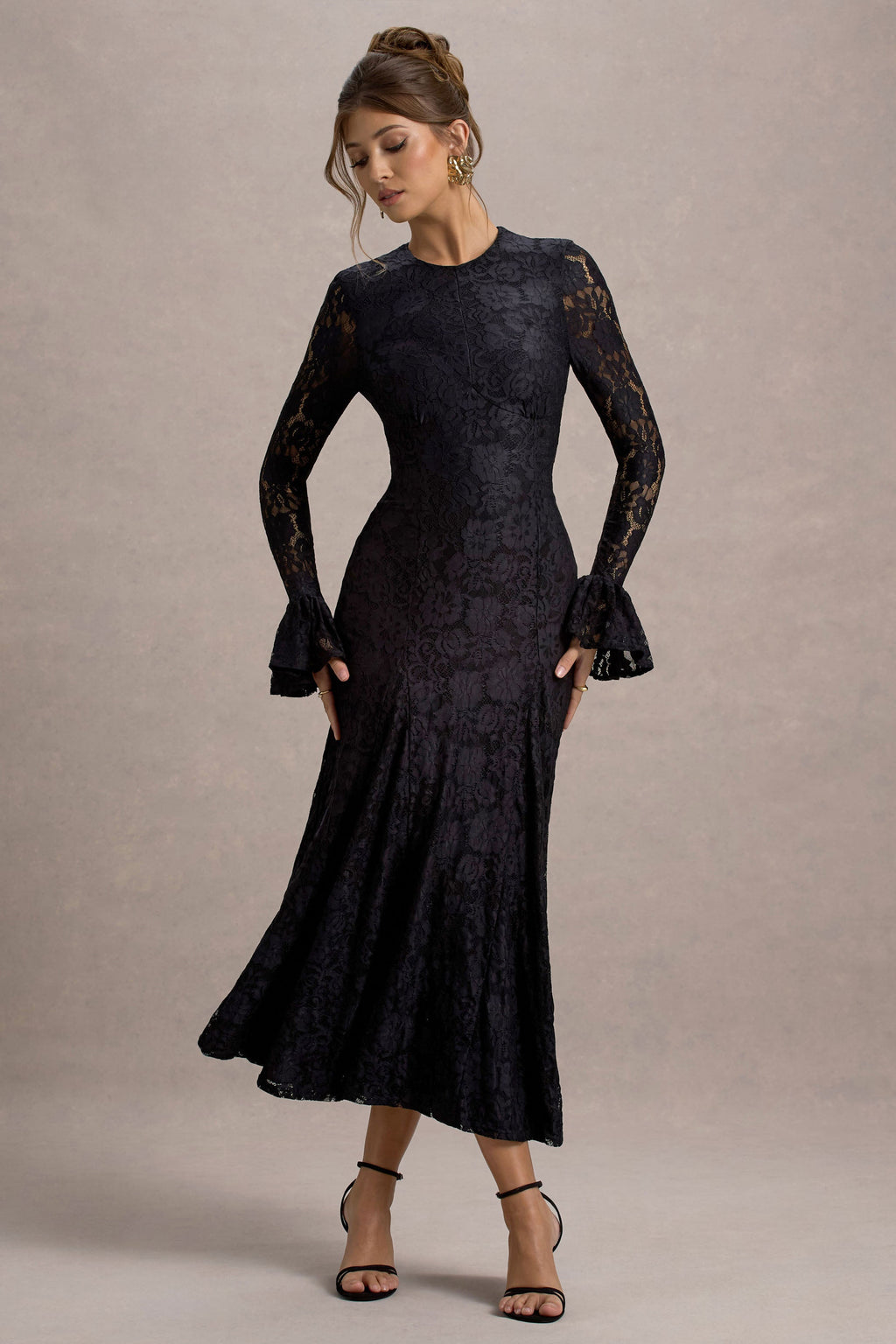 For Life | Black Lace Long-Sleeve Midi Dress