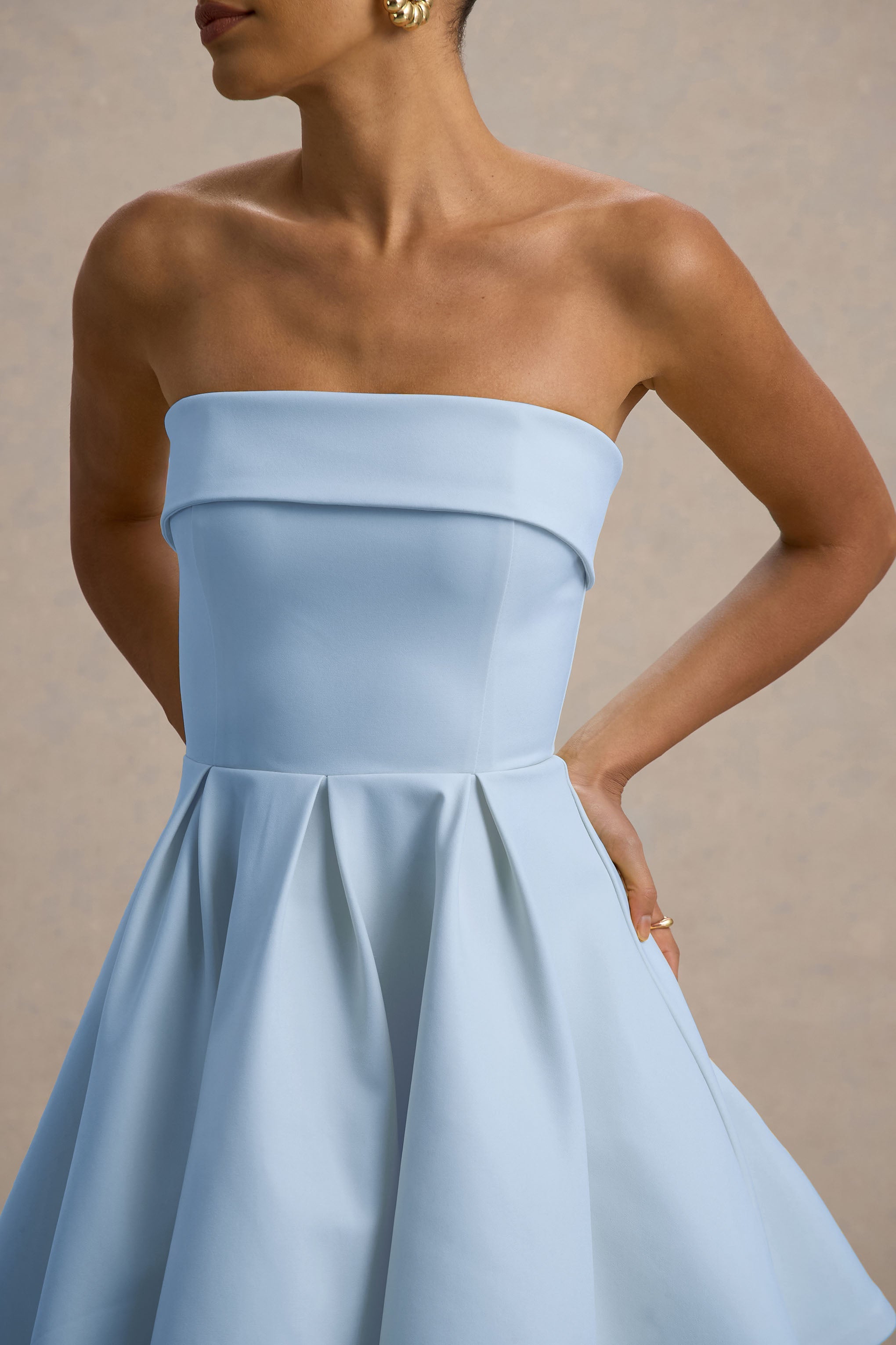 Bruna | Powder Blue Bandeau Skater Mini Dress
