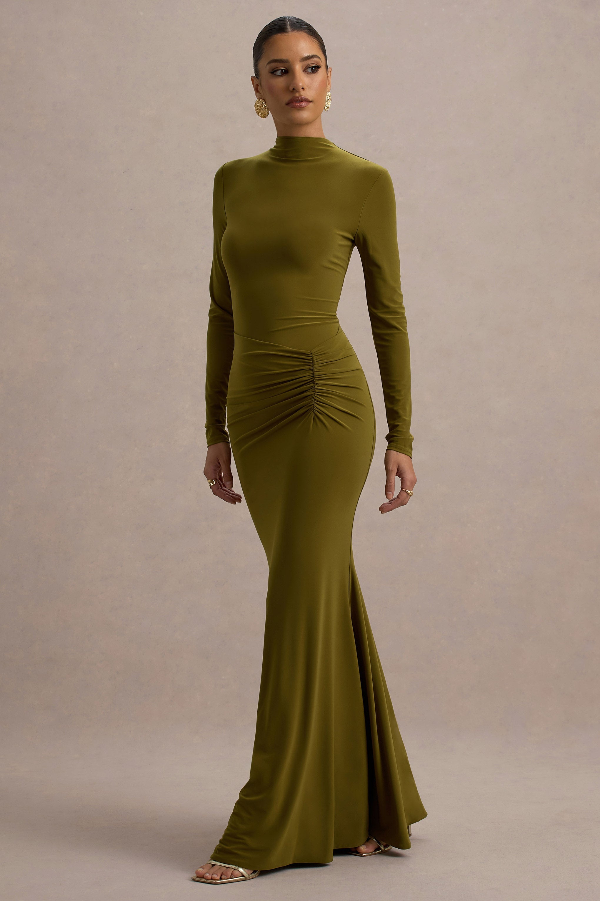 Reid | Green Long-Sleeve Gathered Maxi Dress