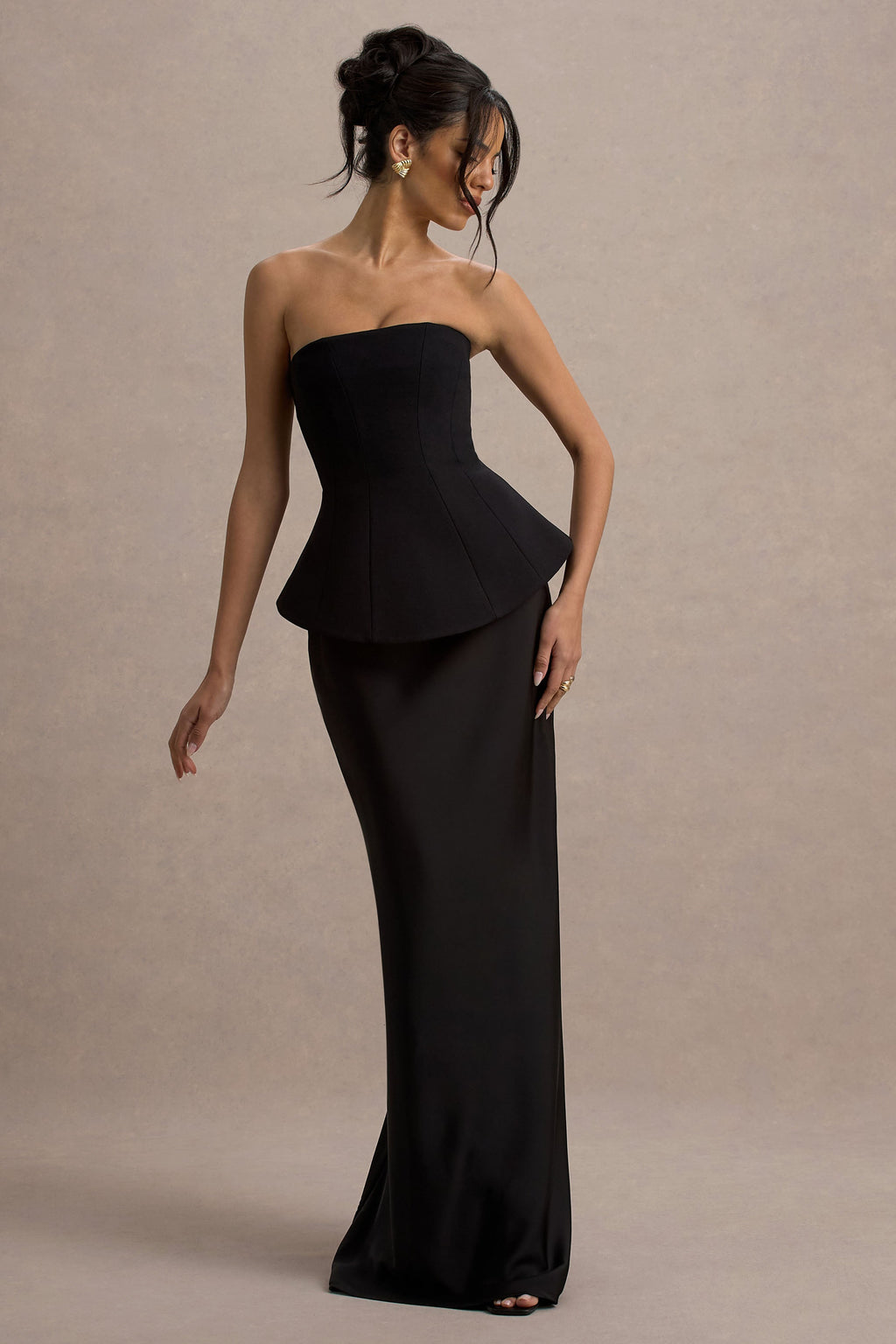 Ohio | Black Strapless Corset Maxi Dress