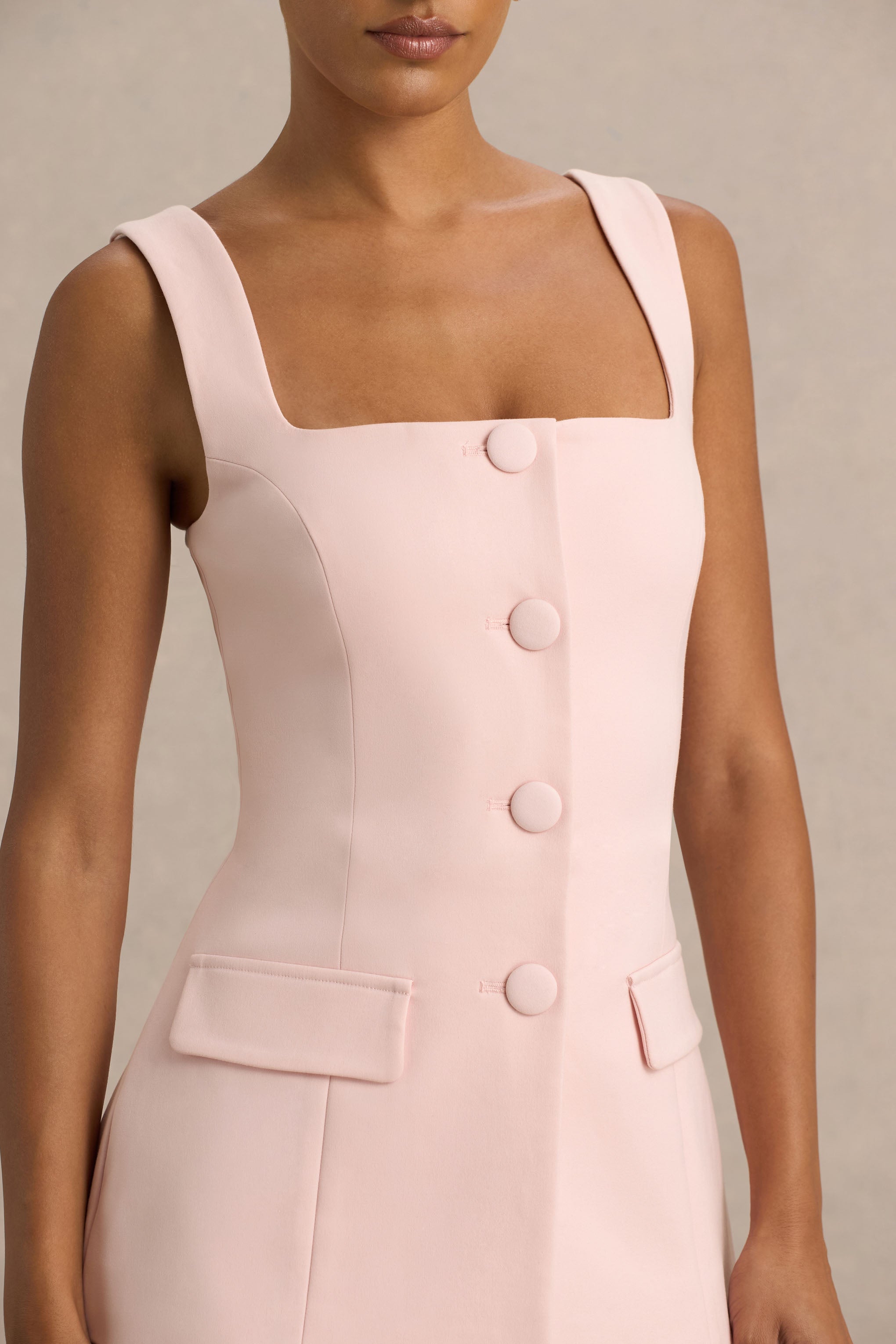 Aceline | Baby Pink Square-Neck Tailored Jumpsuit