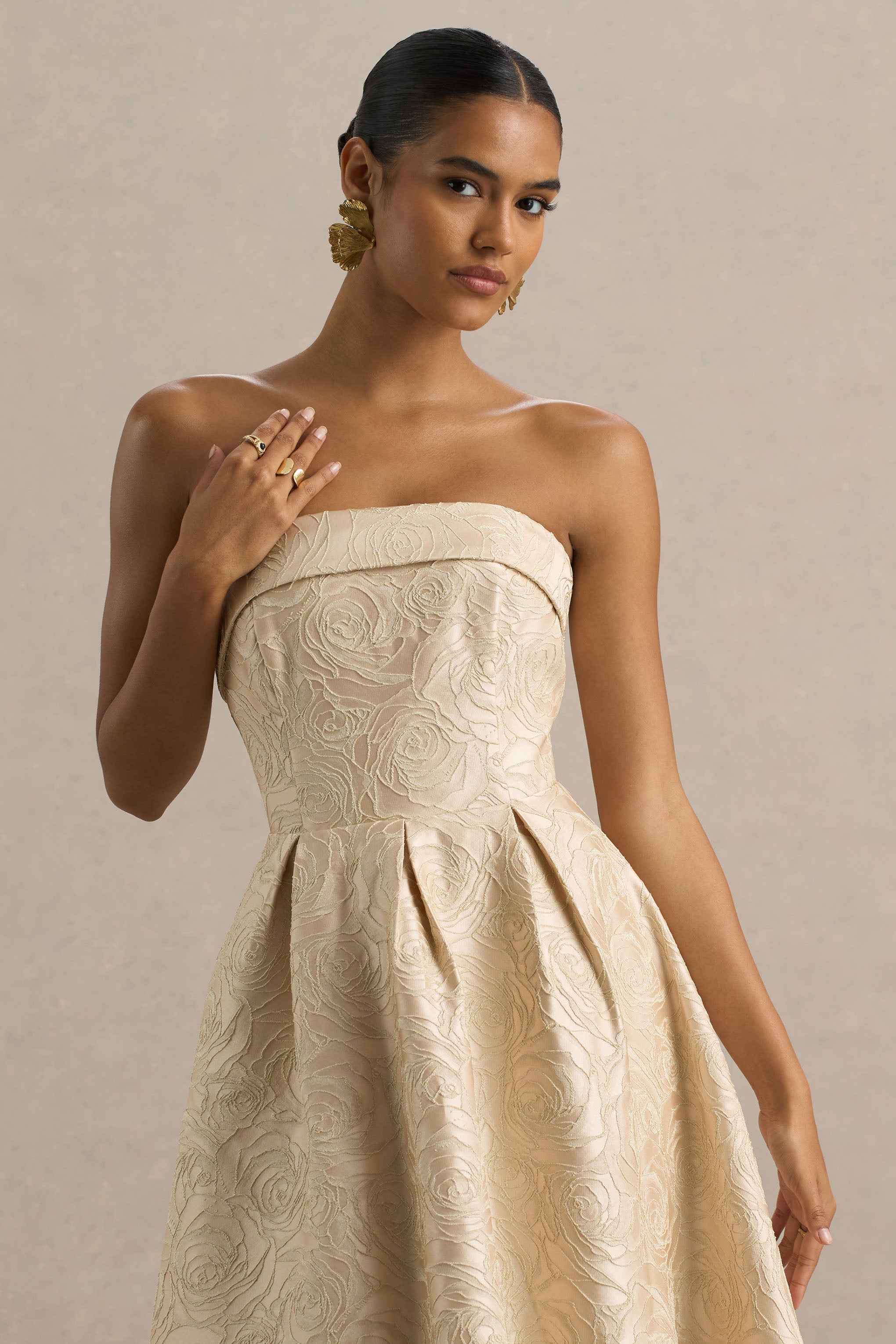 Hypnotic | Gold Jacquard Bandeau Midi Dress