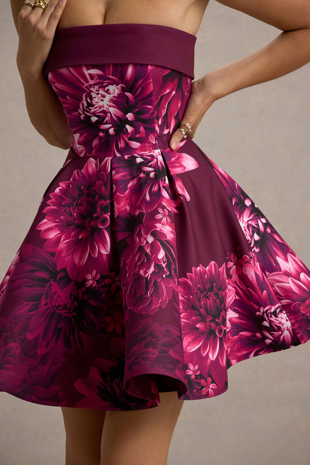 Fiorenza | Pink Floral Print Bandeau Skater Mini Dress