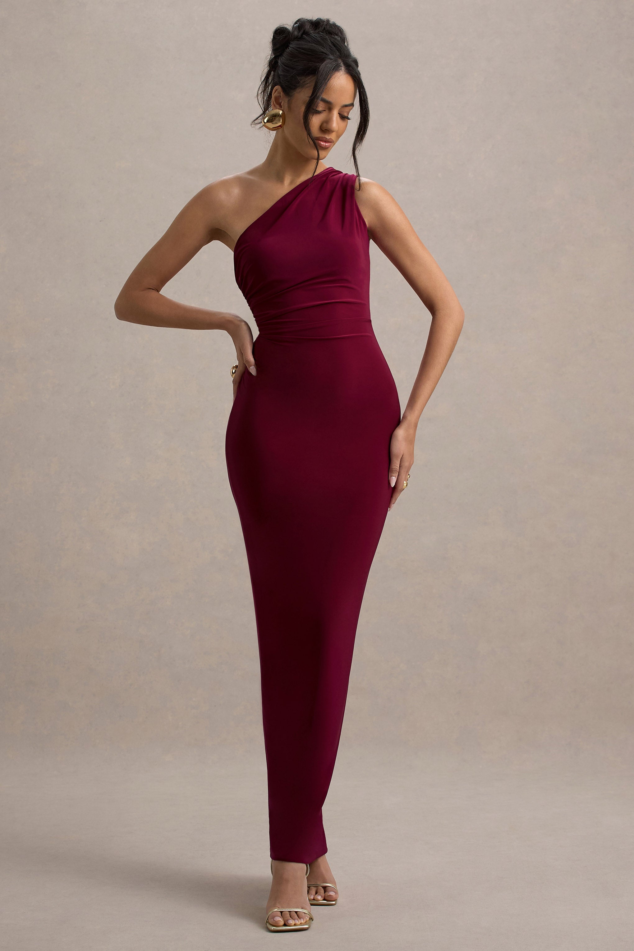 Venetia | Burgundy One-Shoulder Tie-Back Maxi Dress
