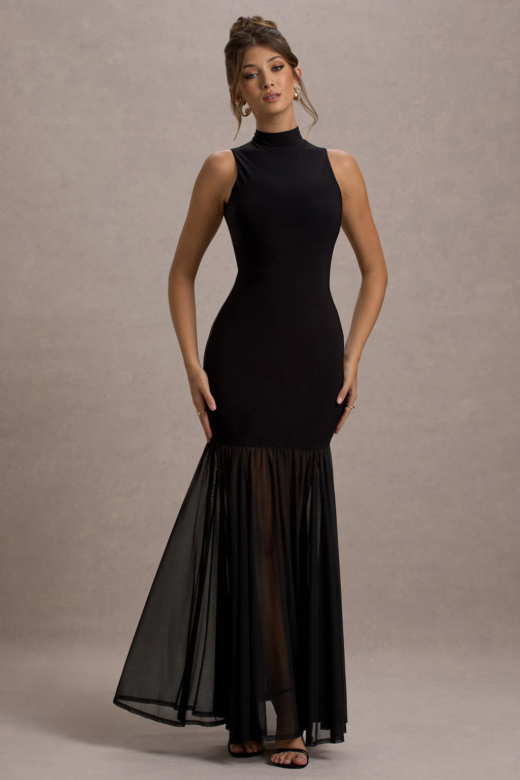 Shae | Black High-Neck Maxi Dress With Sheer Skirt