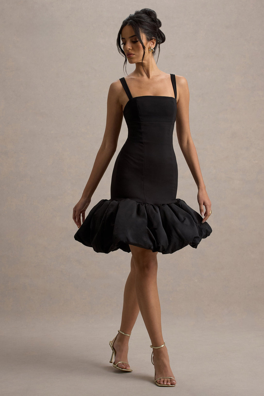 Jacque | Black Drop-Waist Midi Dress With Volume Hem