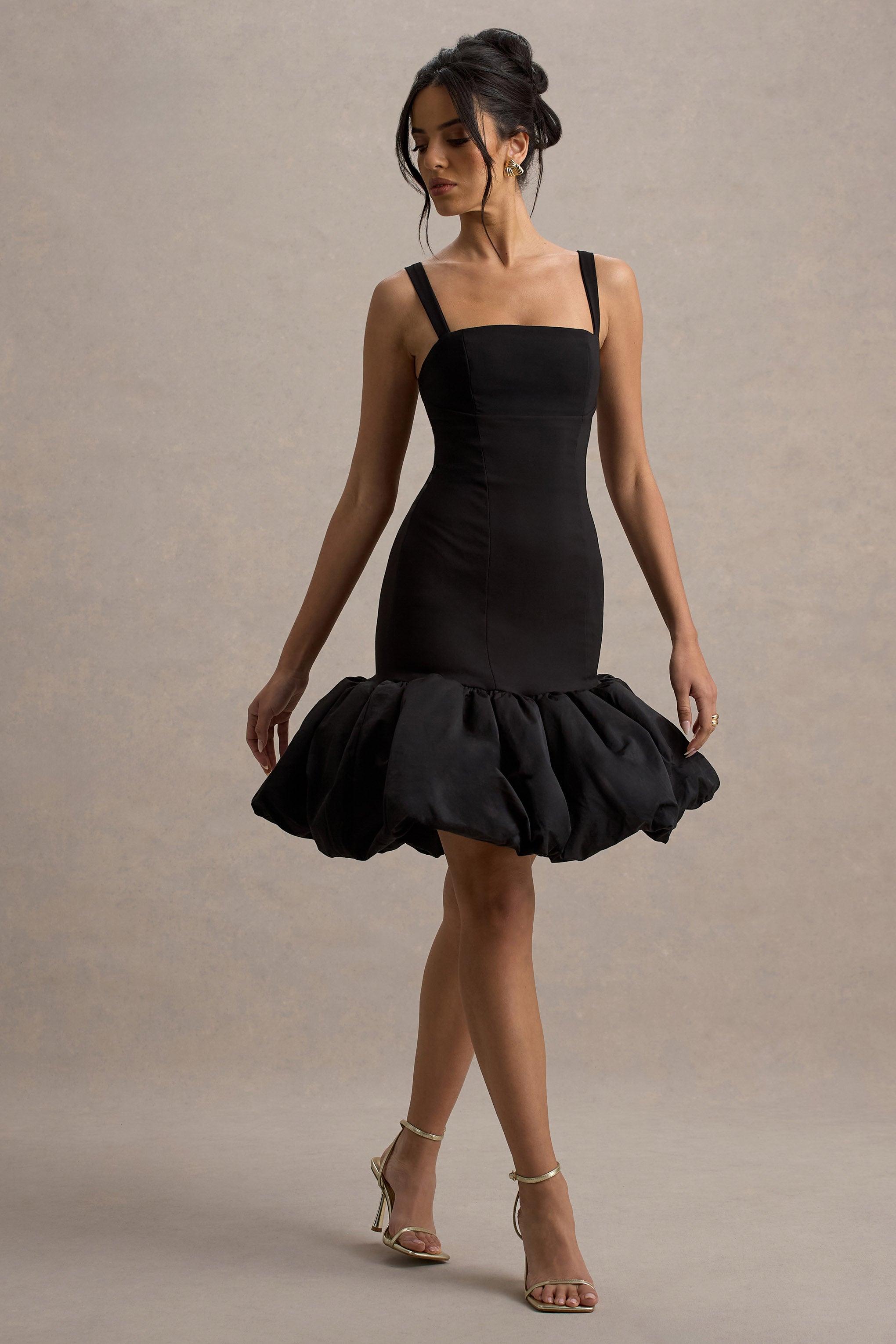 Jacque | Black Drop-Waist Midi Dress With Volume Hem