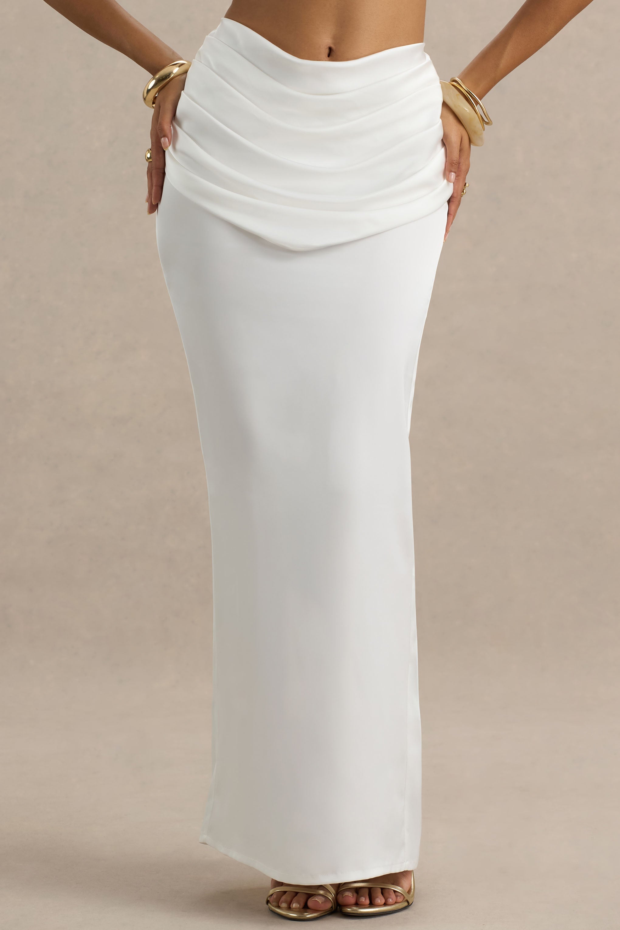 Rosita | White Ruched Maxi Skirt