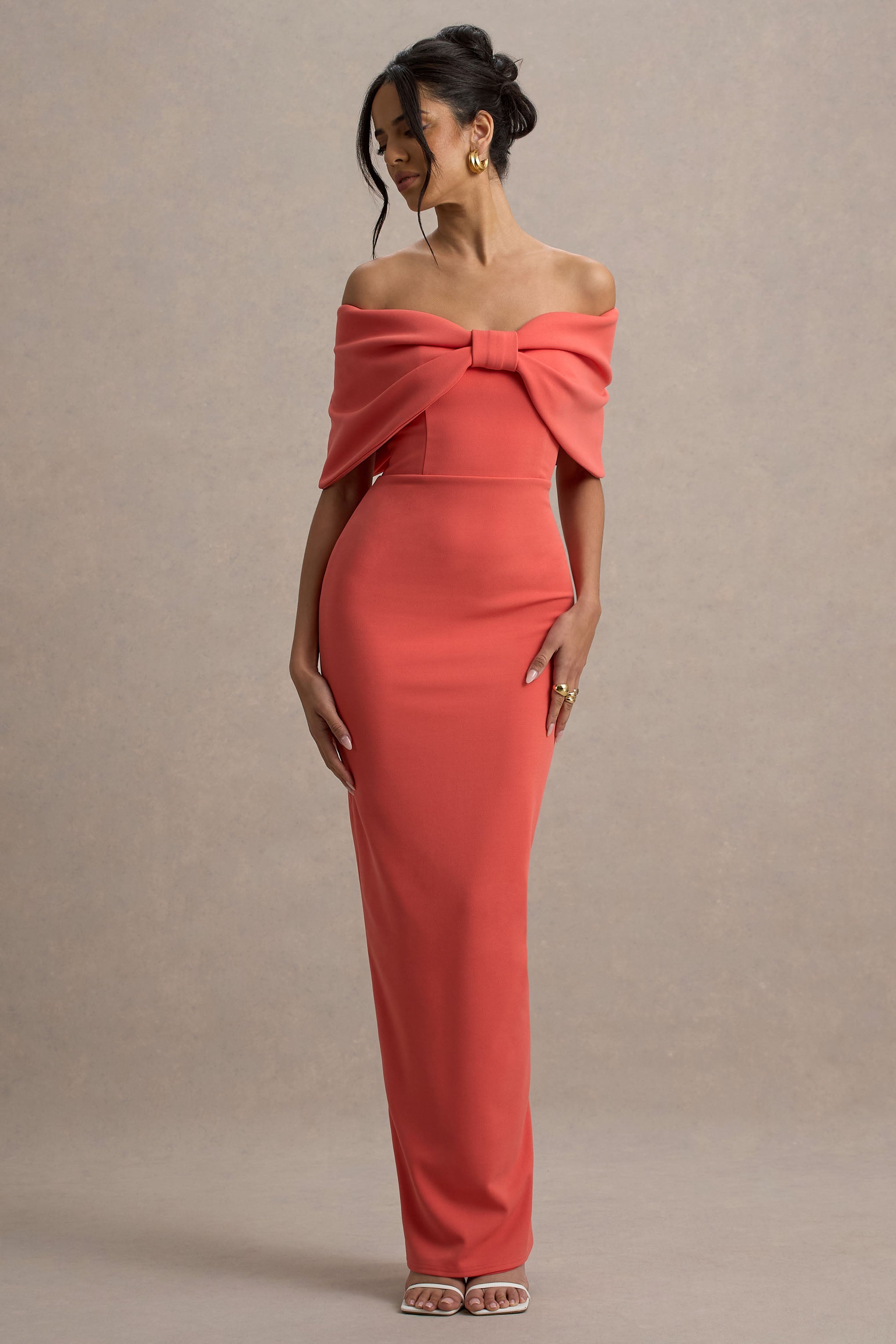 Cornelia | Orange Strapless Maxi Dress With Oversized Bow