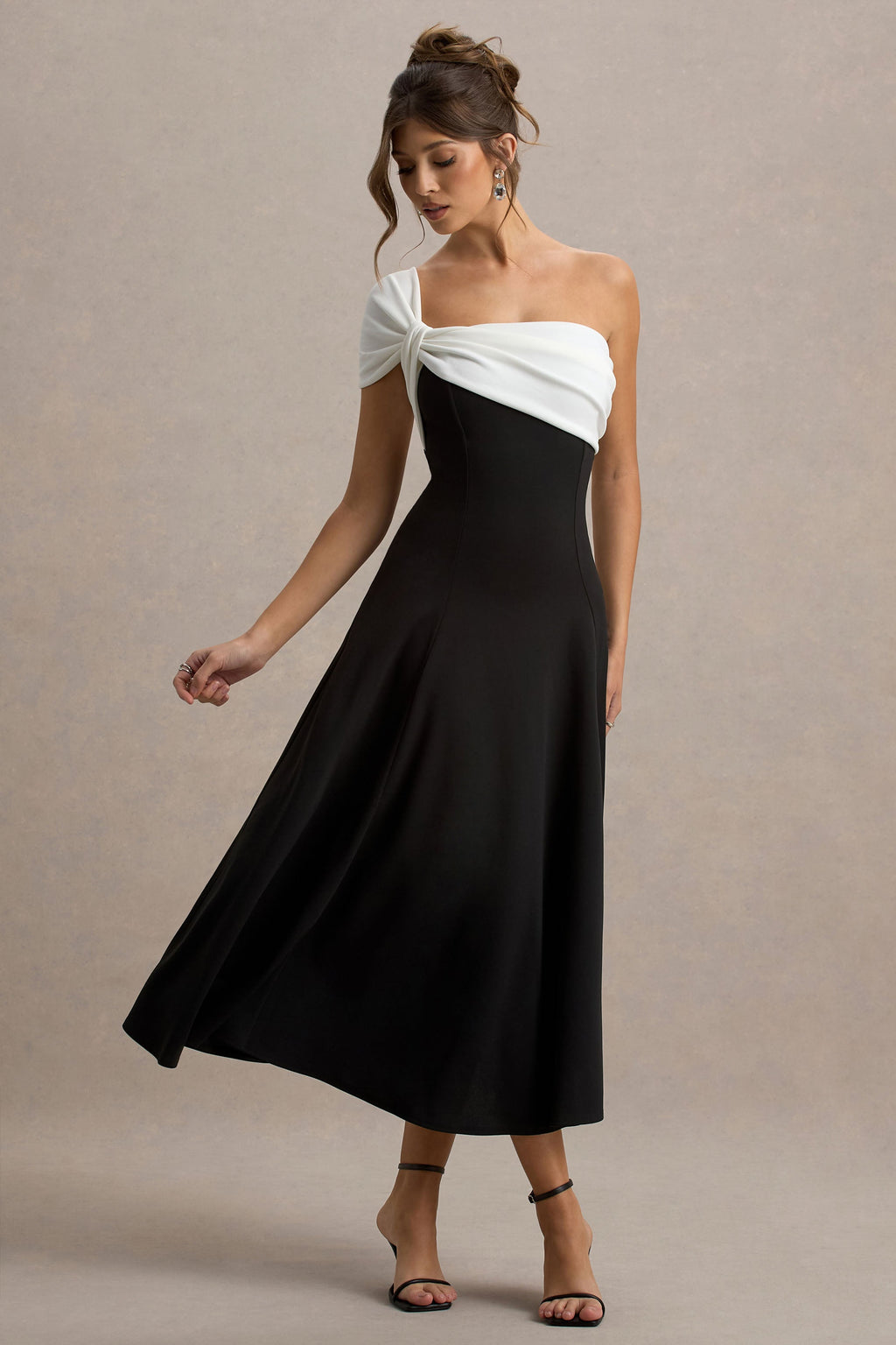 Malta | Black & White One-Shoulder Midi Dress