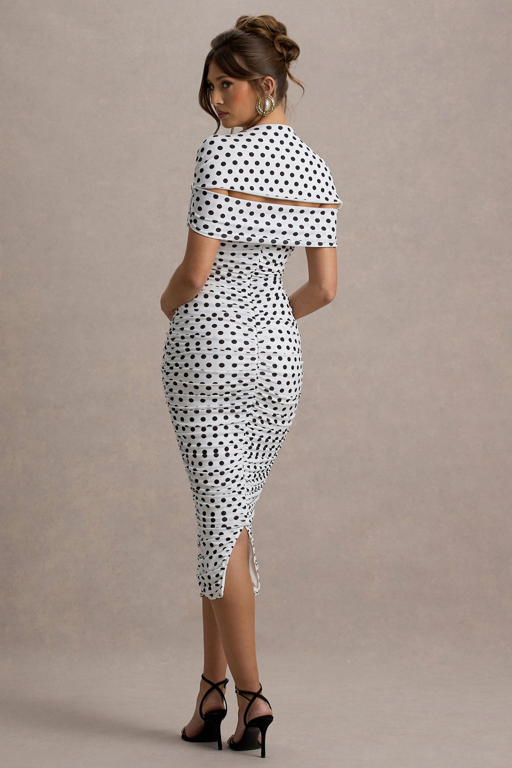 Paxos | White Polka Dot Ruched Short-Sleeve Midi Dress