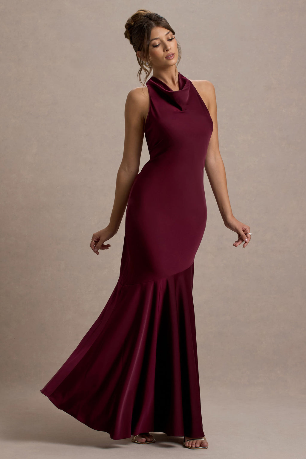 Amelita | Port Satin Cowl-Neck Maxi Dress