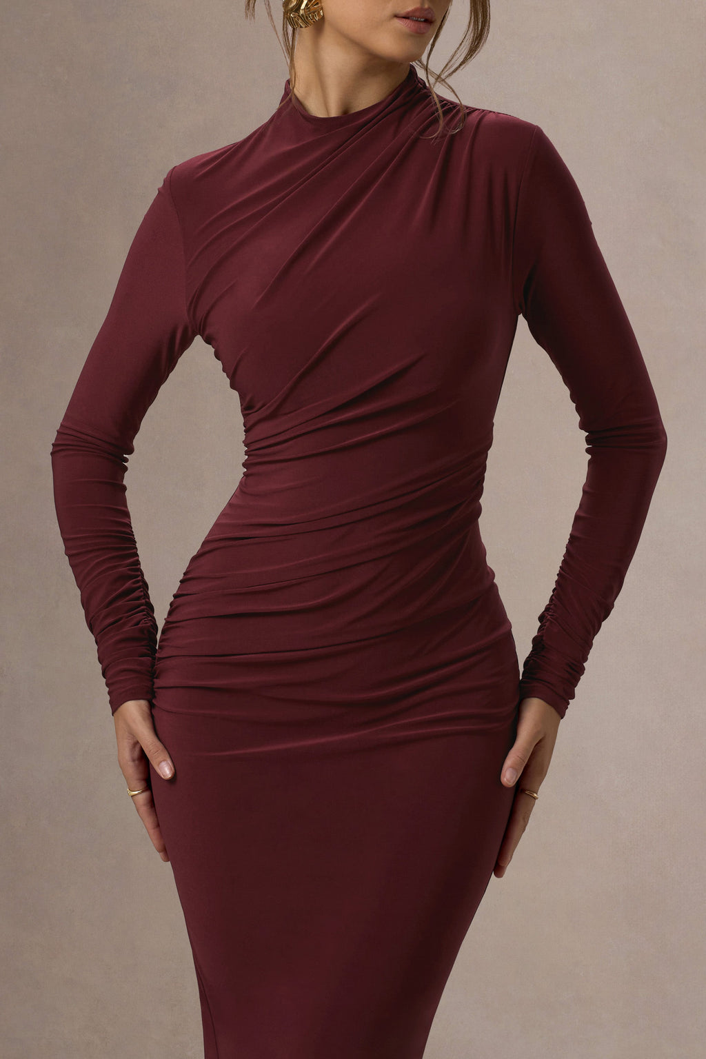 Hespera | Port High-Neck Long-Sleeve Gathered Maxi Dress