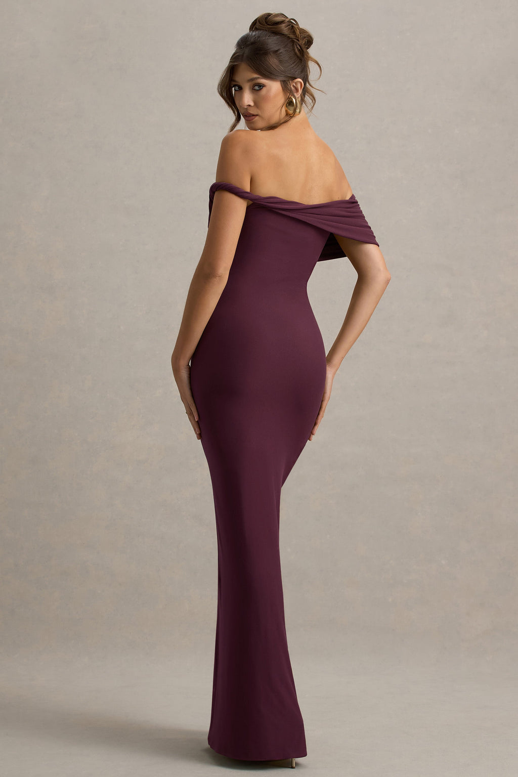 Melika | Burgundy Twisted Bardot Maxi Dress