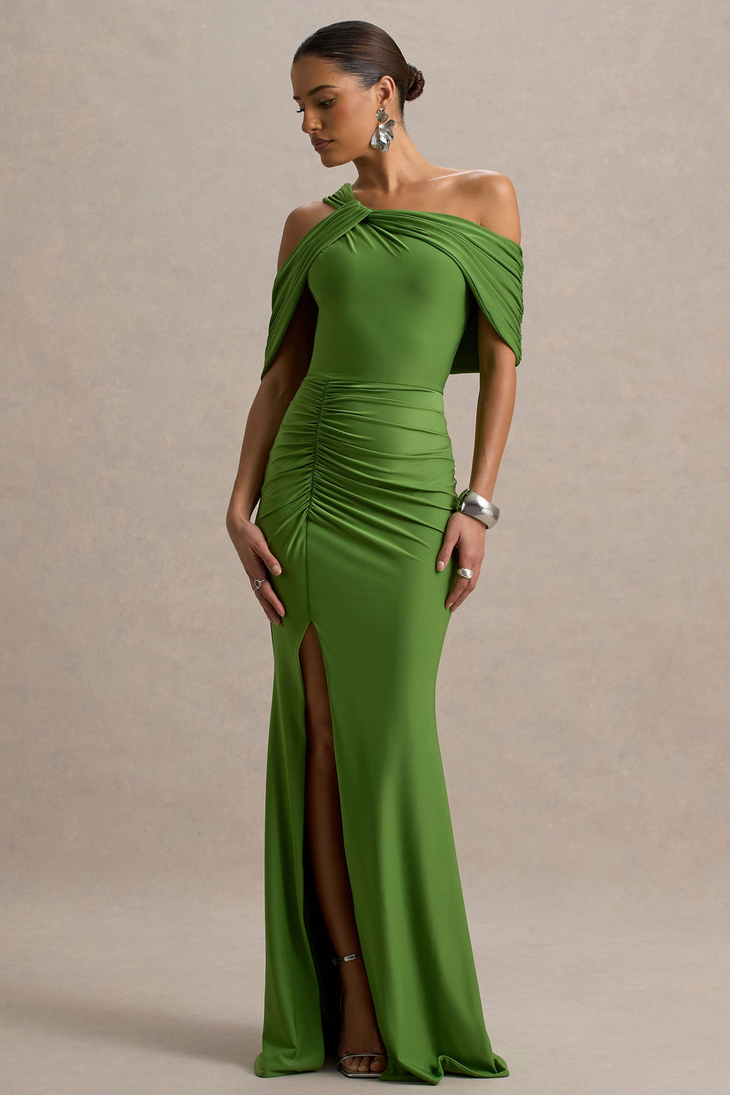 Nala | Green Asymmetric Maxi Dress With Split