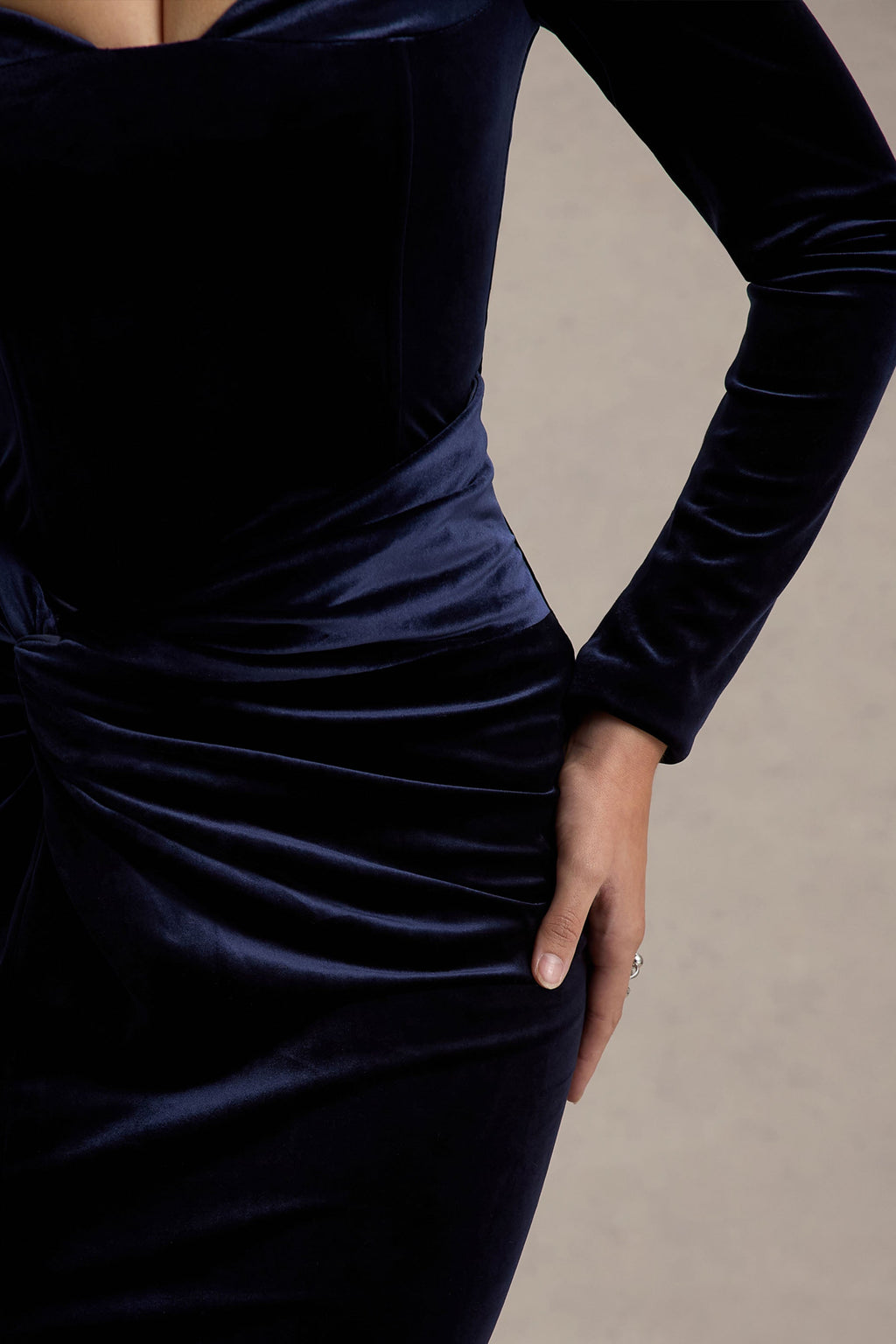 Fay | Navy Velvet Corset Style Knot Maxi Dress