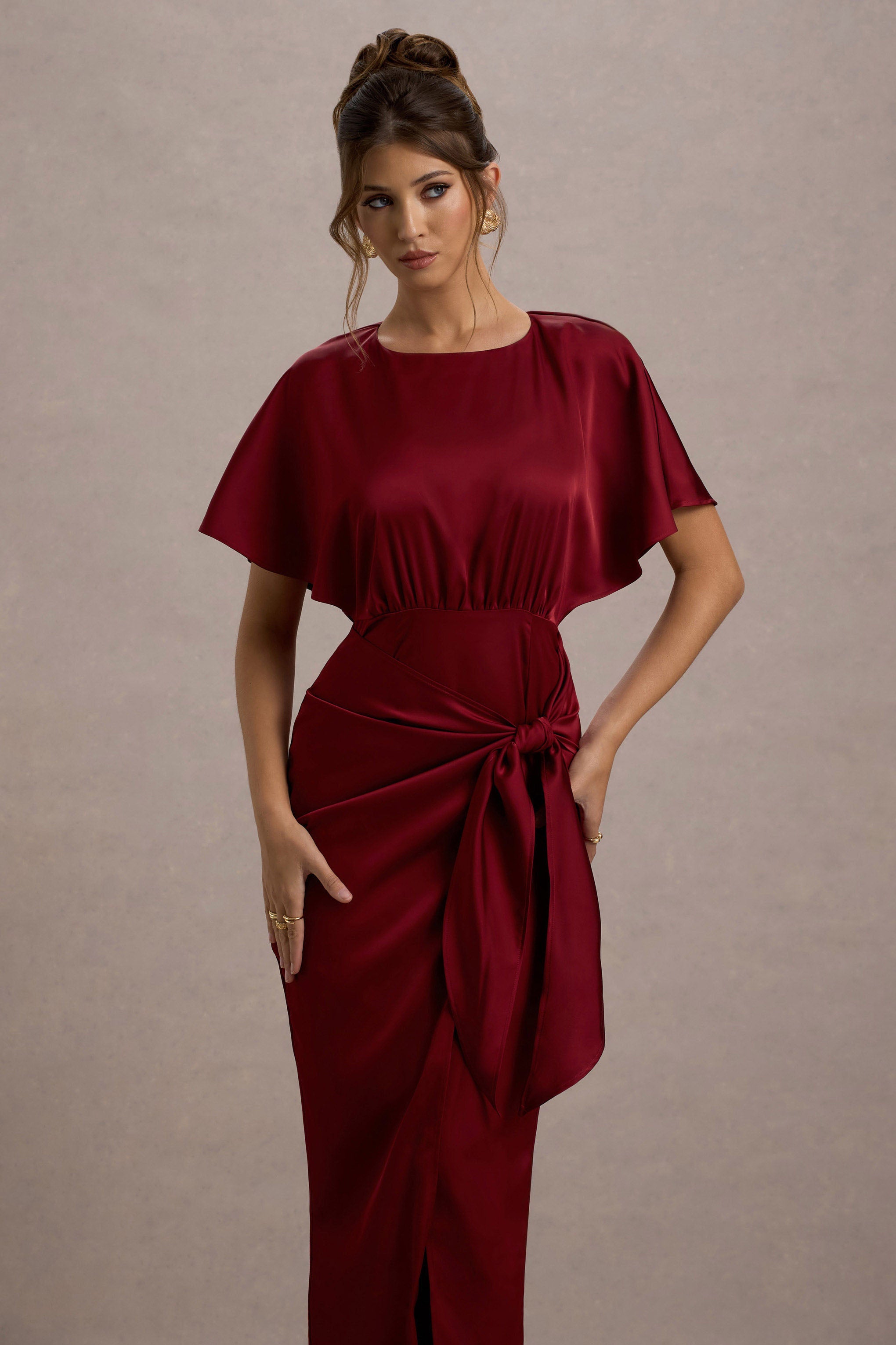 Mika | Port Satin Short-Sleeve Wrap Maxi Dress