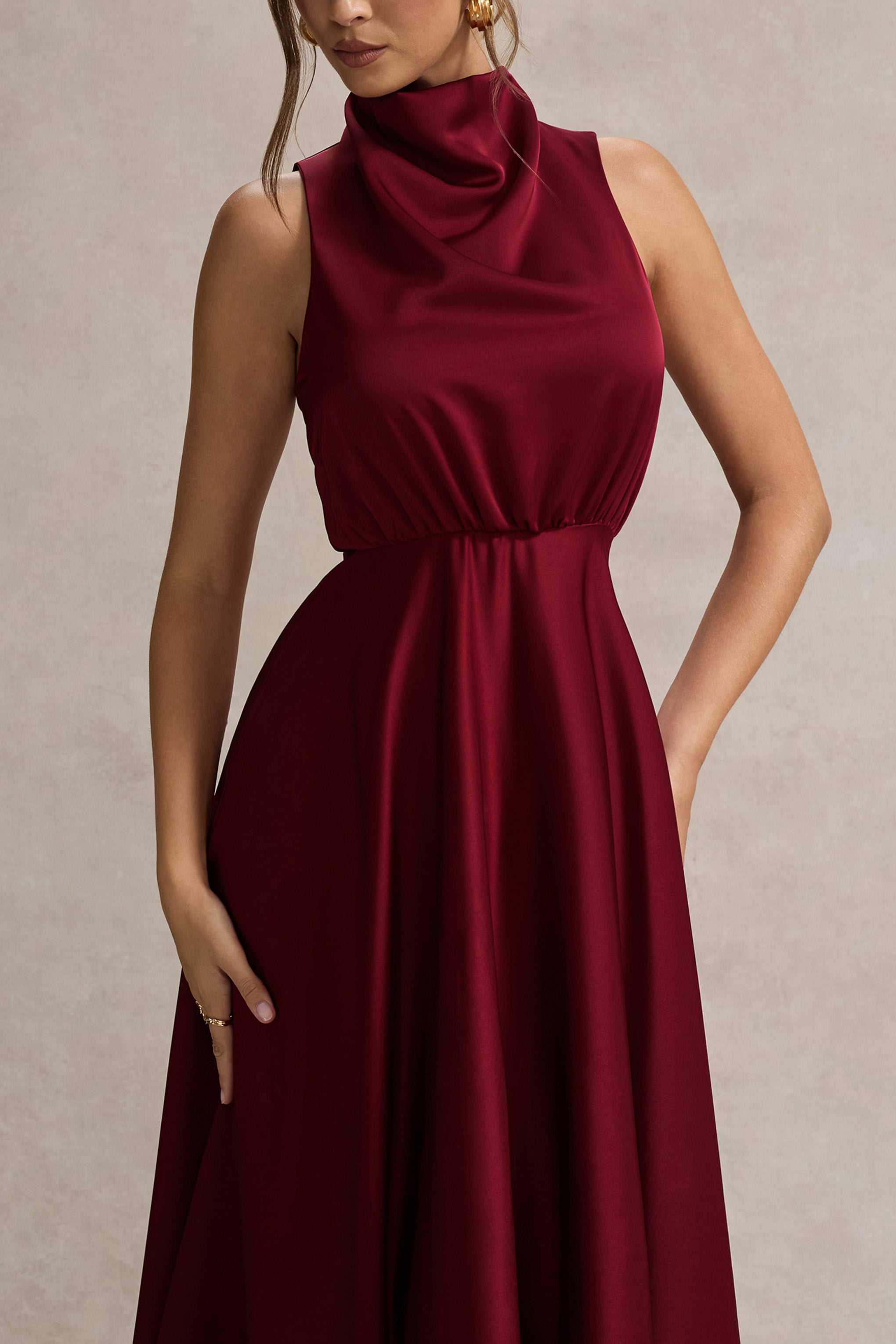 Kerri | Berry Satin Cowl-Neck Maxi Dress