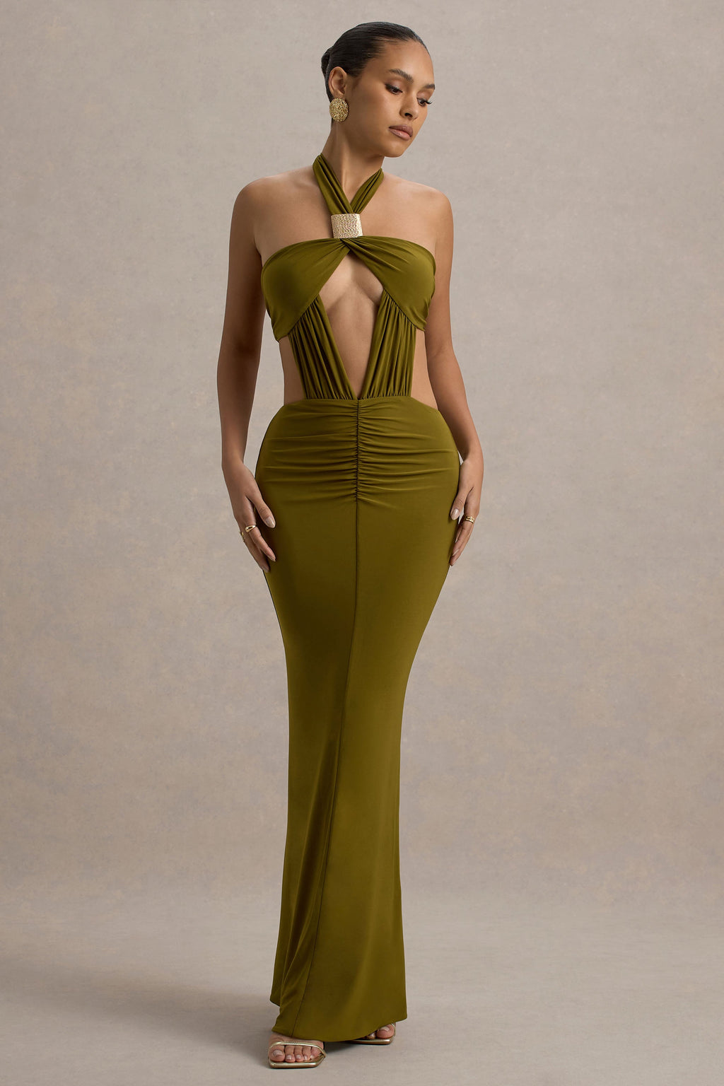 Giuseppa | Green Halter-Neck Cut-Out Maxi Dress