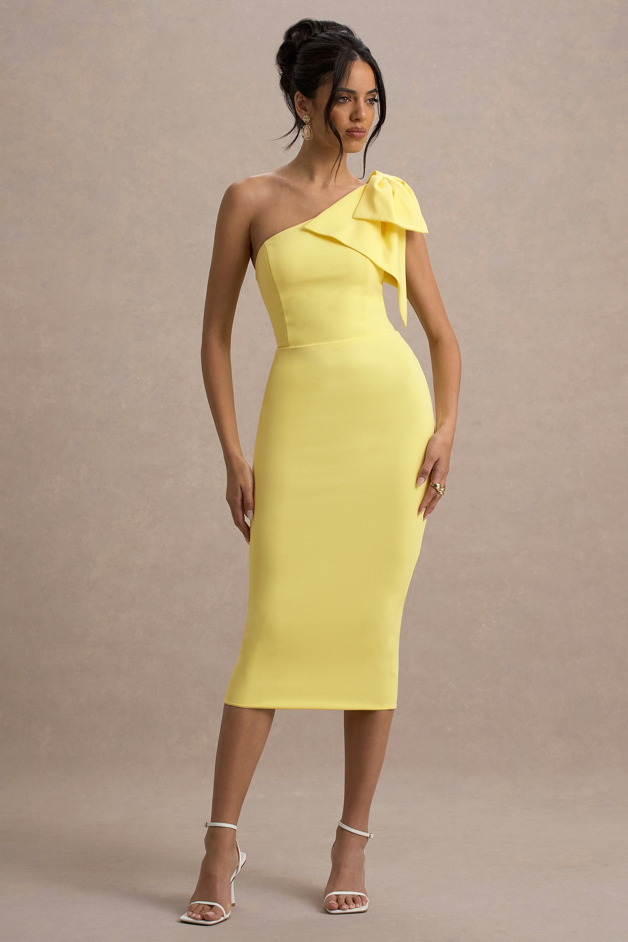 Ambretta | Lemon One-Shoulder Midi Dress With Bow