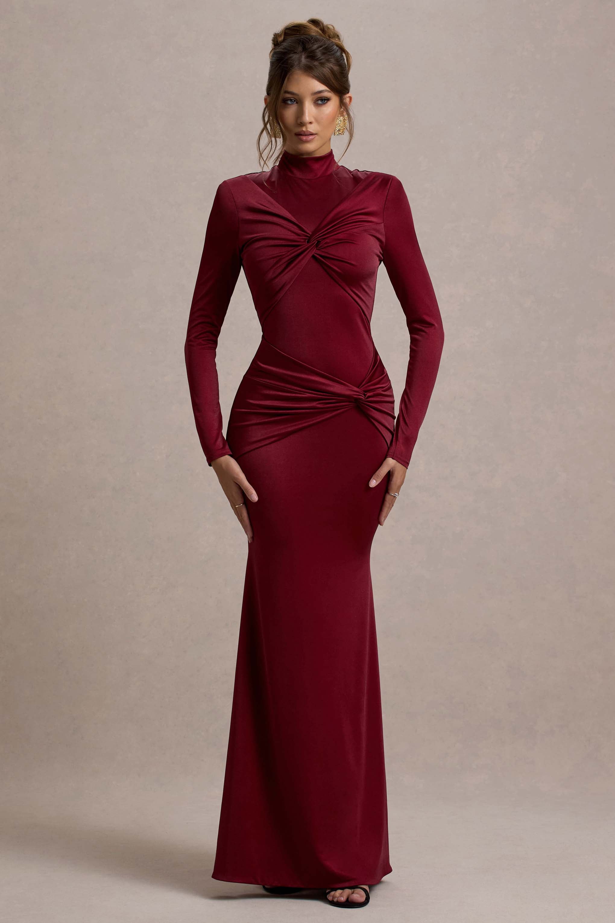 Noya | Berry Long-Sleeve Ruched Maxi Dress