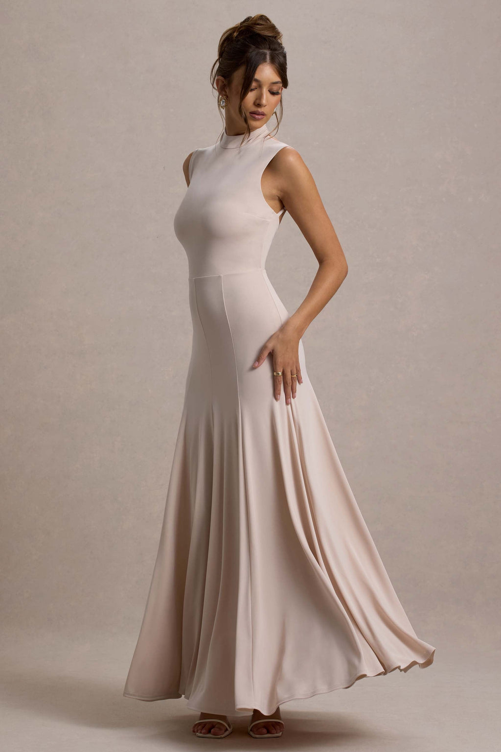 Ulani | Champagne High-Neck Maxi Dress With Open Back
