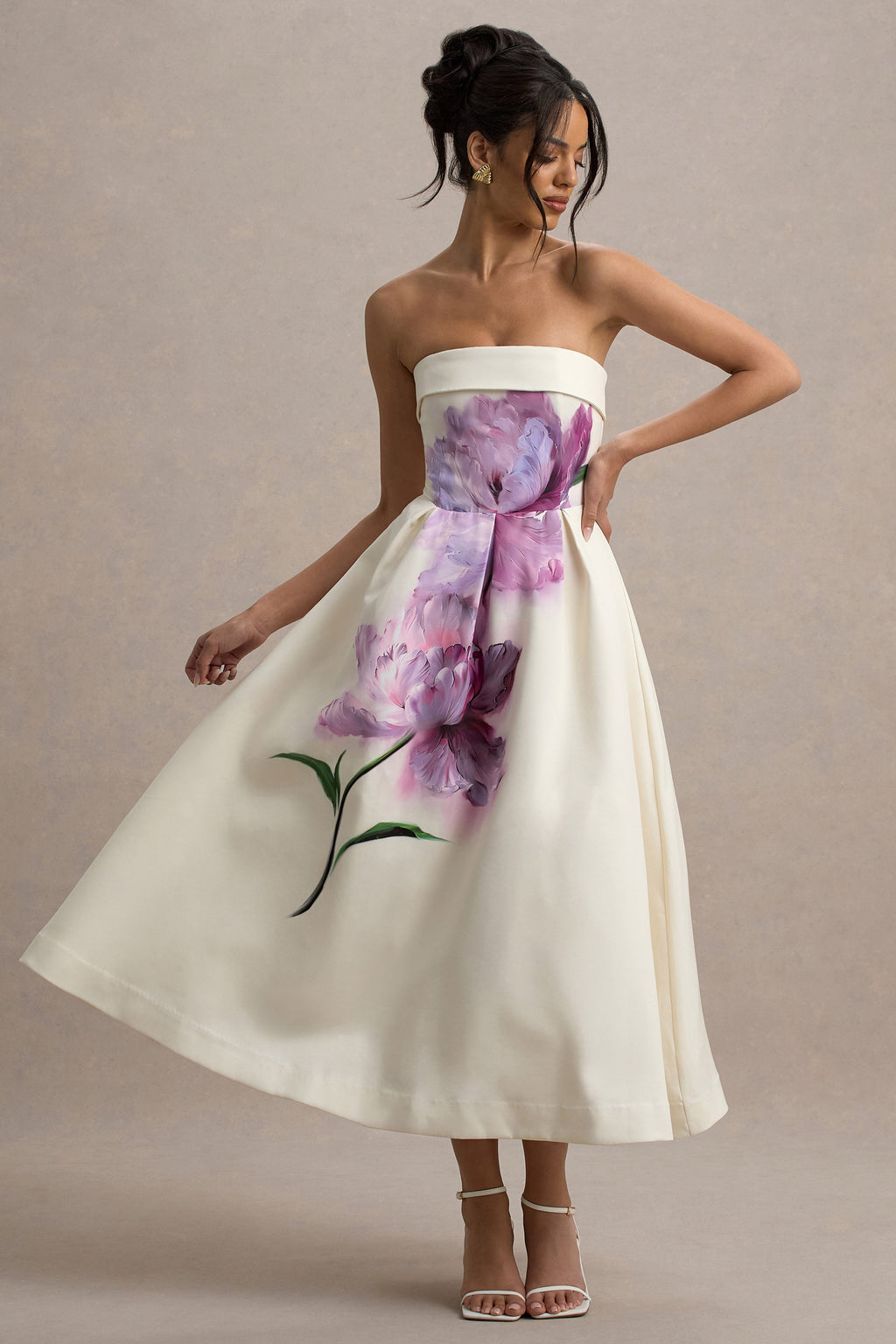 Annalise | Peony Floral Print Bandeau Skater Midi Dress