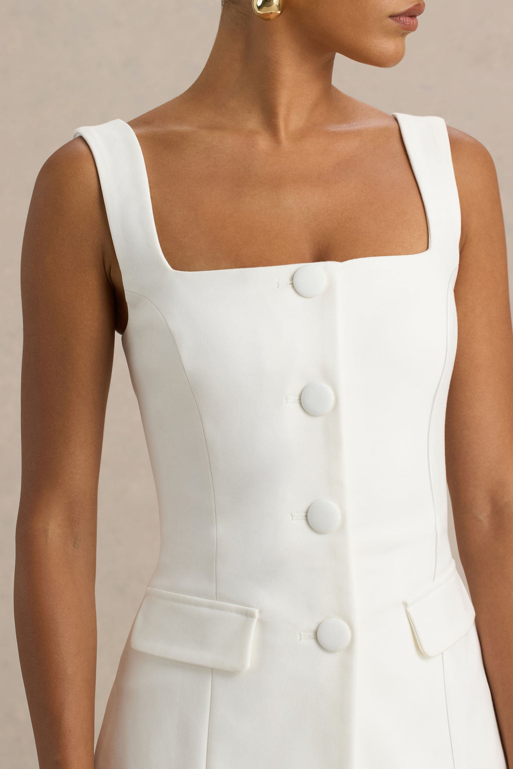 Aceline | White Square-Neck Tailored Jumpsuit