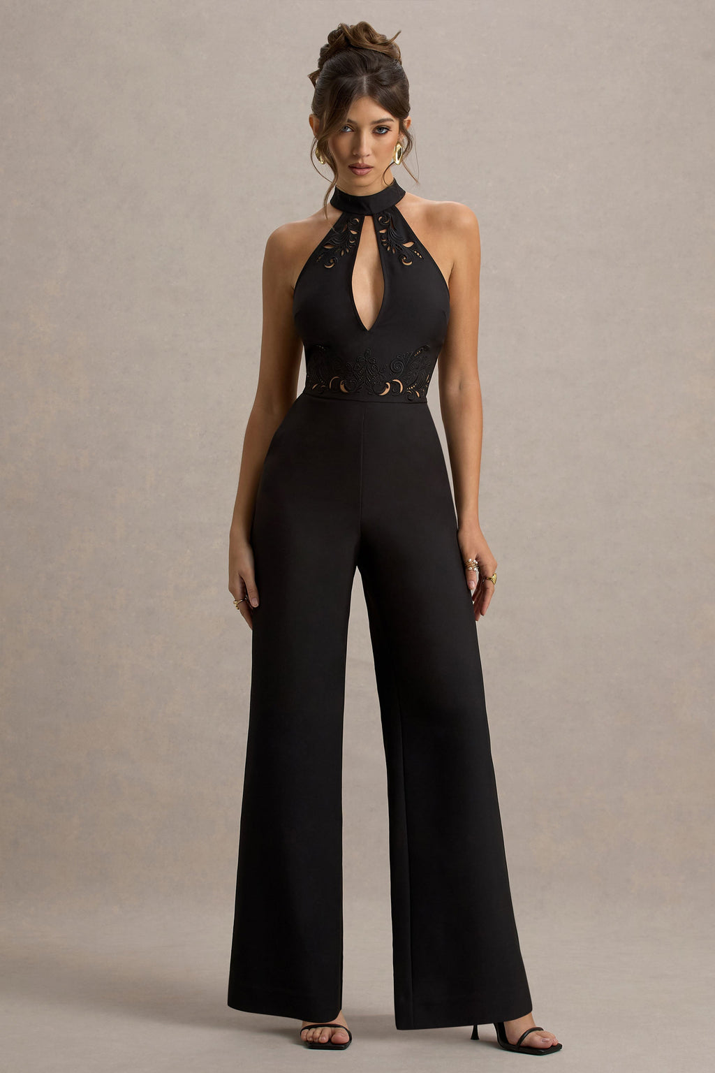 Kami | Black High-Neck Embroidered Jumpsuit