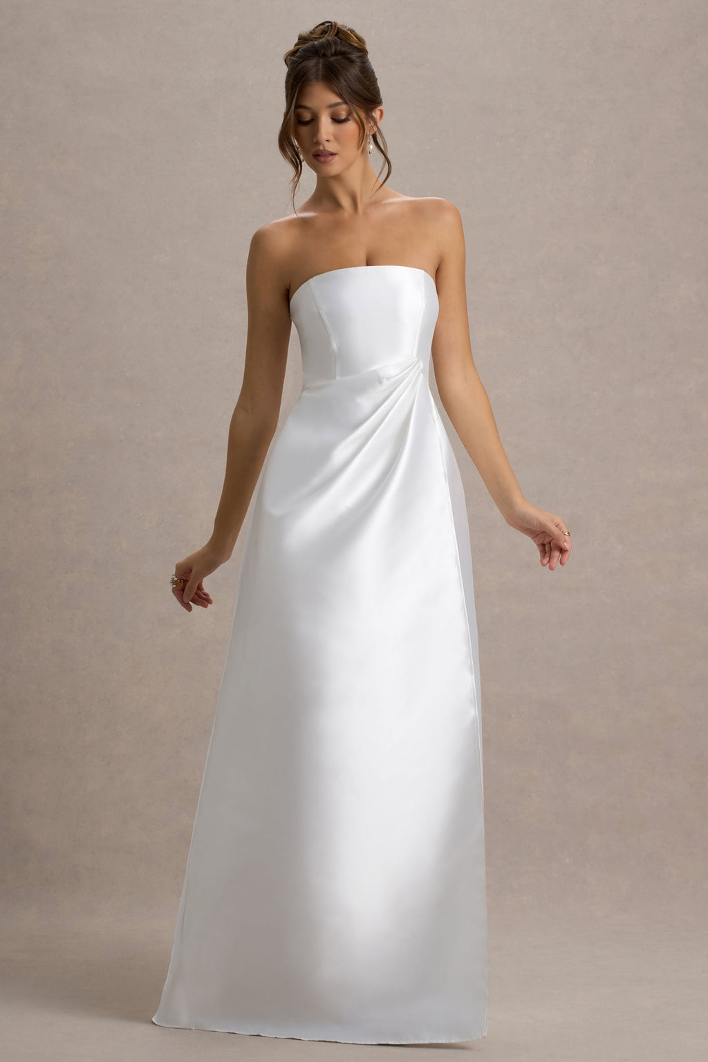 Universe | White Bandeau Split Puff-Skirt Maxi Dress