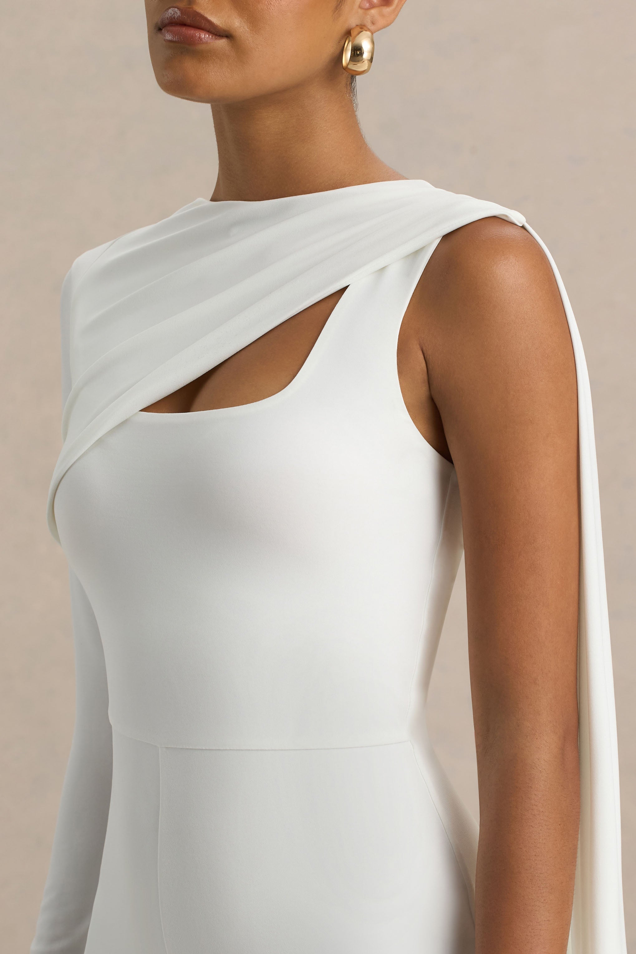 Graces | White High-Neck Jumpsuit With Cape Sleeve