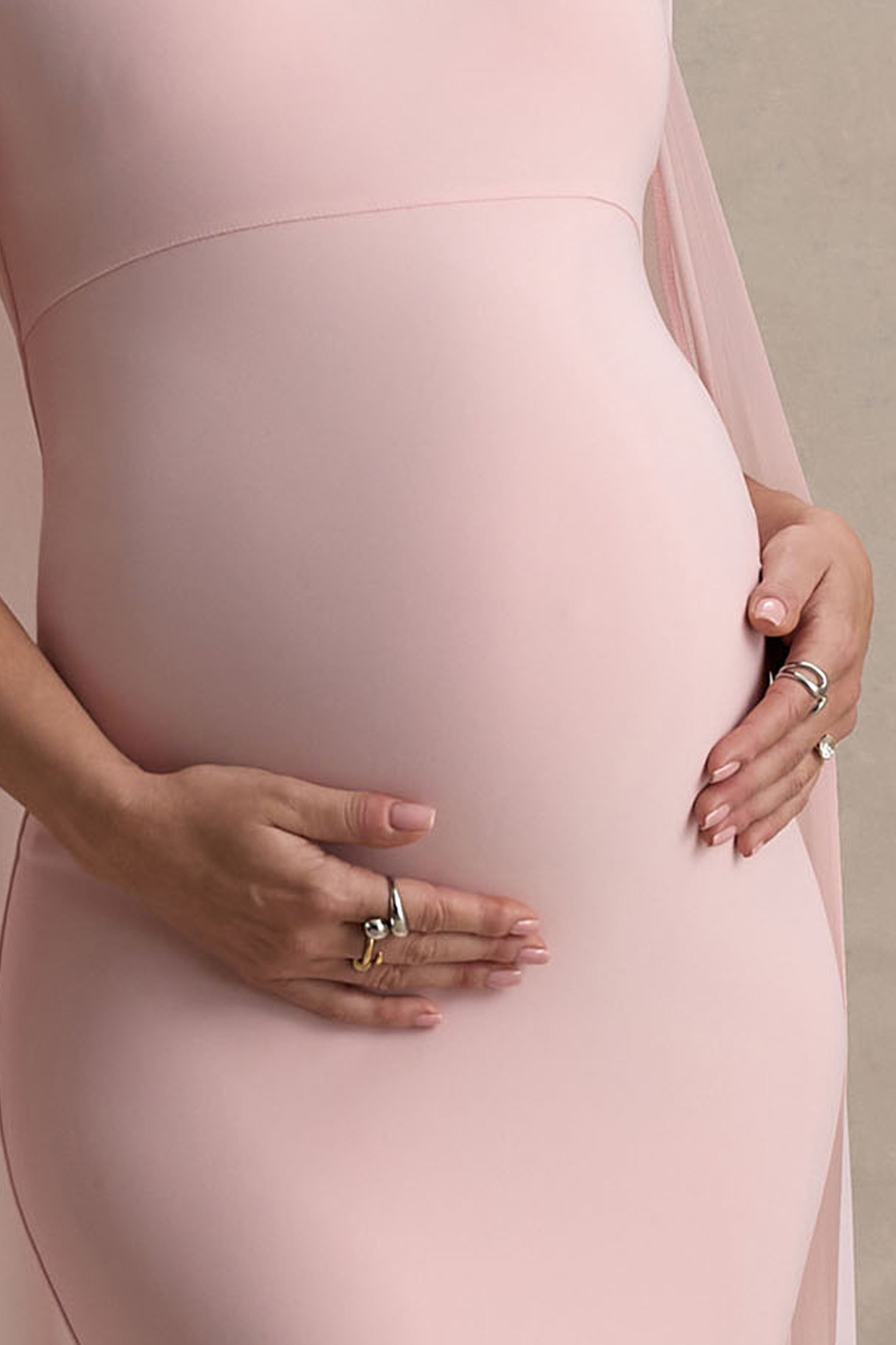 Currant | Pink High-Neck Maternity Maxi Dress With Cape