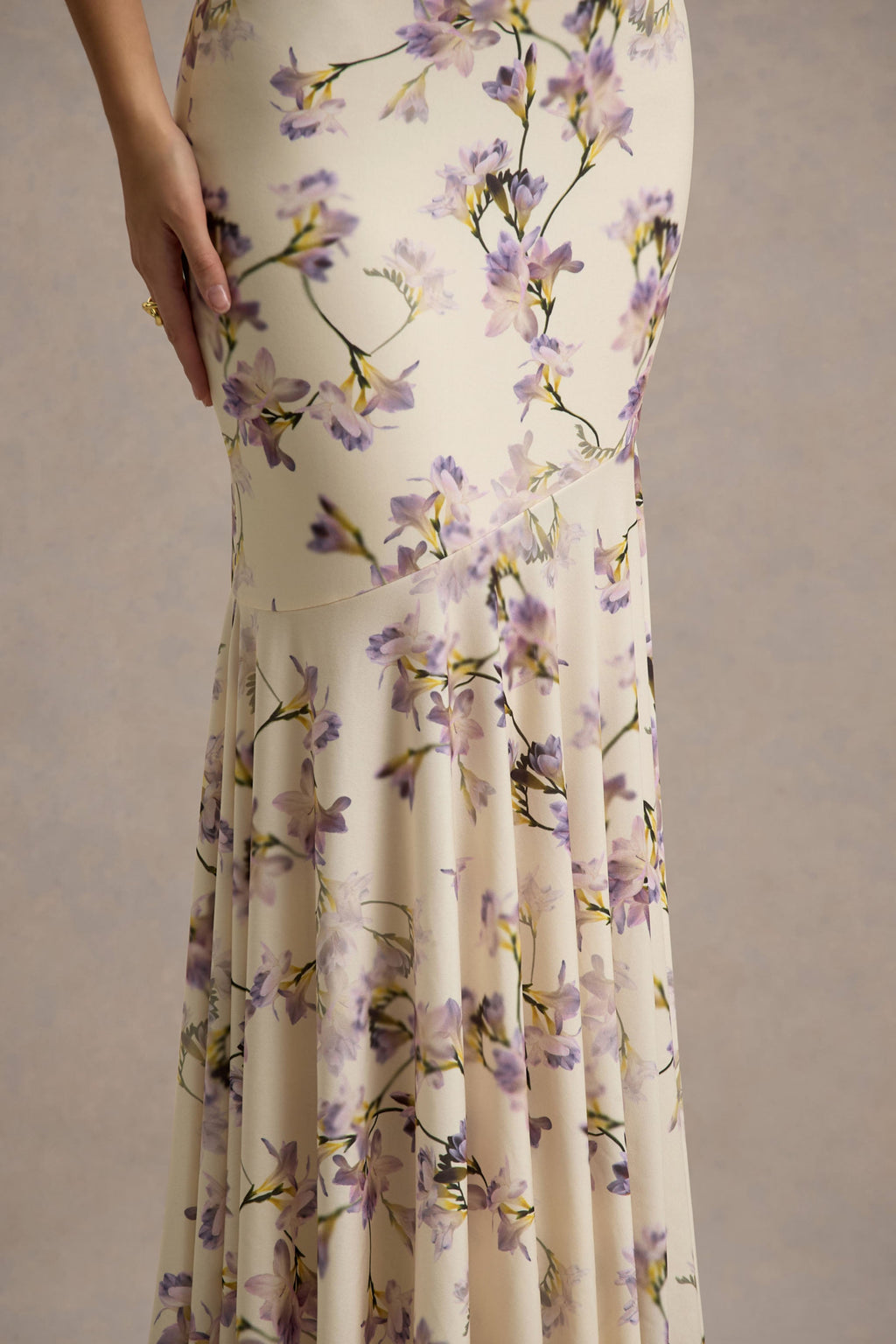 Callie | Lemon Floral Print Bandeau Fishtail Maxi Dress