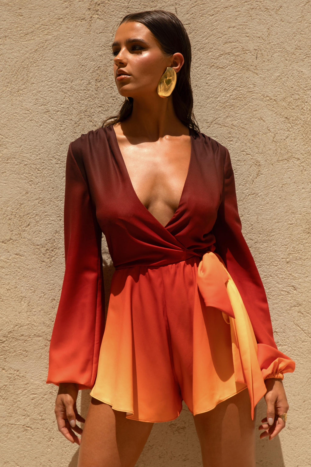 Boss | Ombre Playsuit with Plunge Neckline and Bow Detail