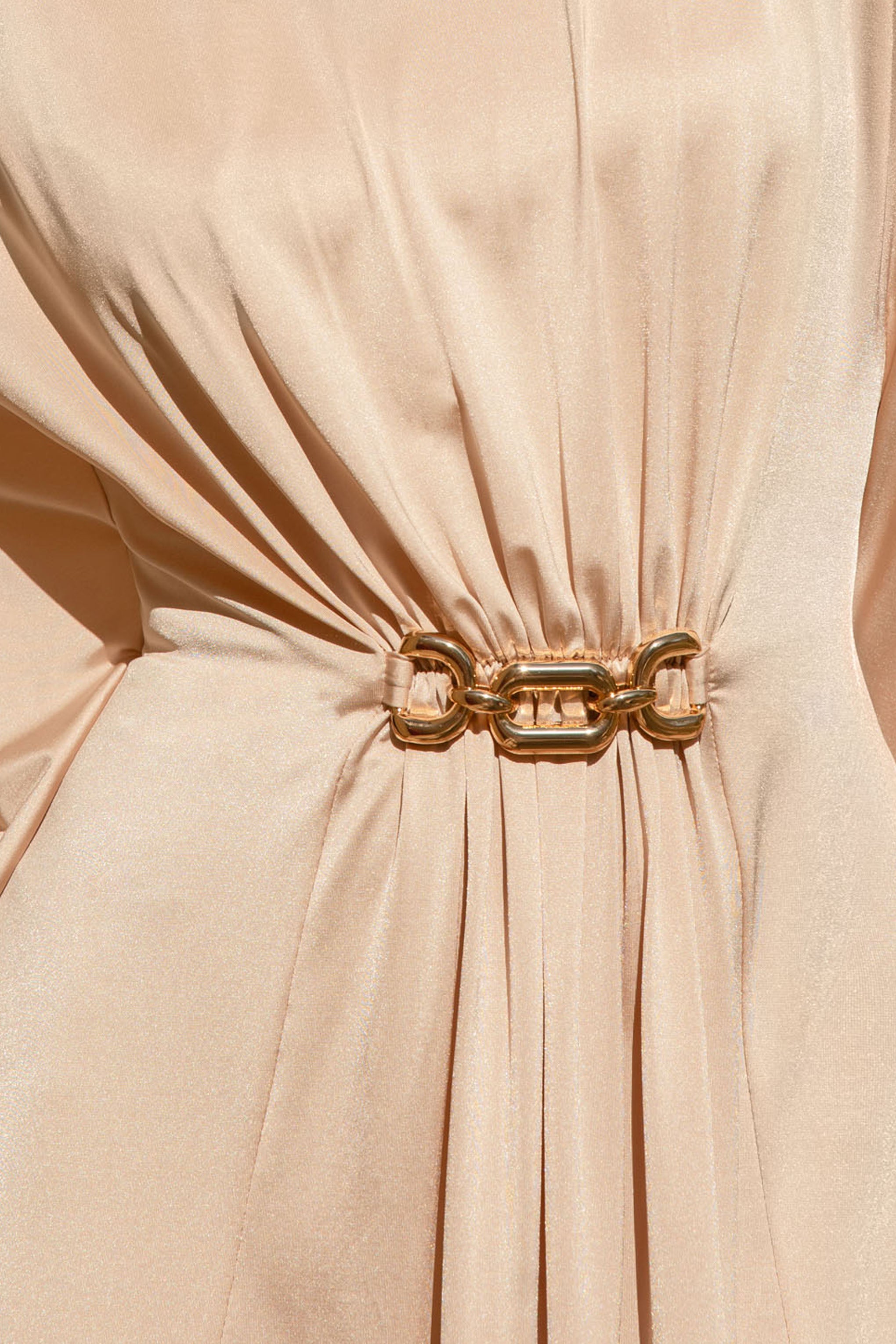 Olessia | Champagne Belted Gathered Cape-Sleeve Maxi Dress