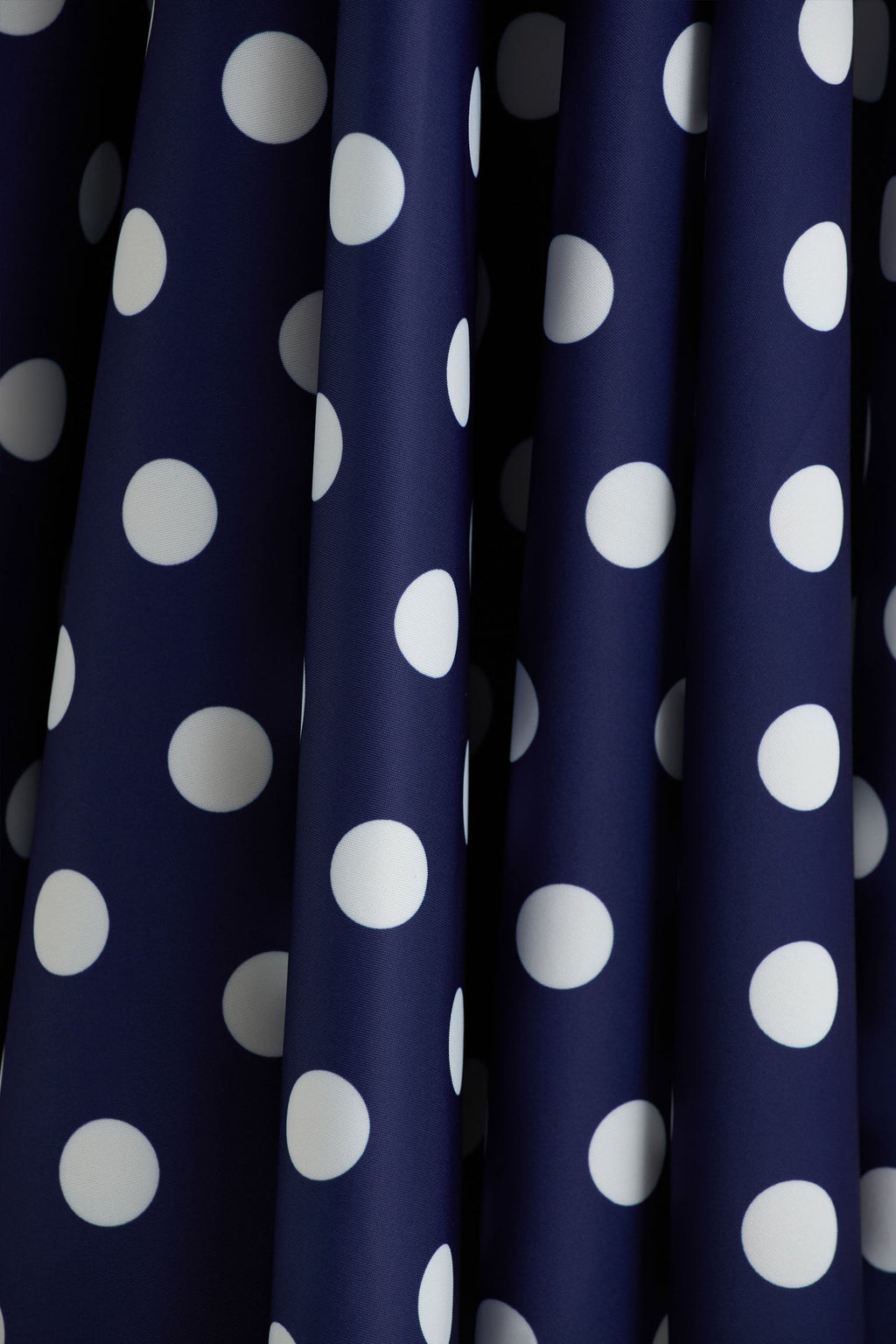 Berta | Navy And White Polka-Dot Square-Neck Midi Dress