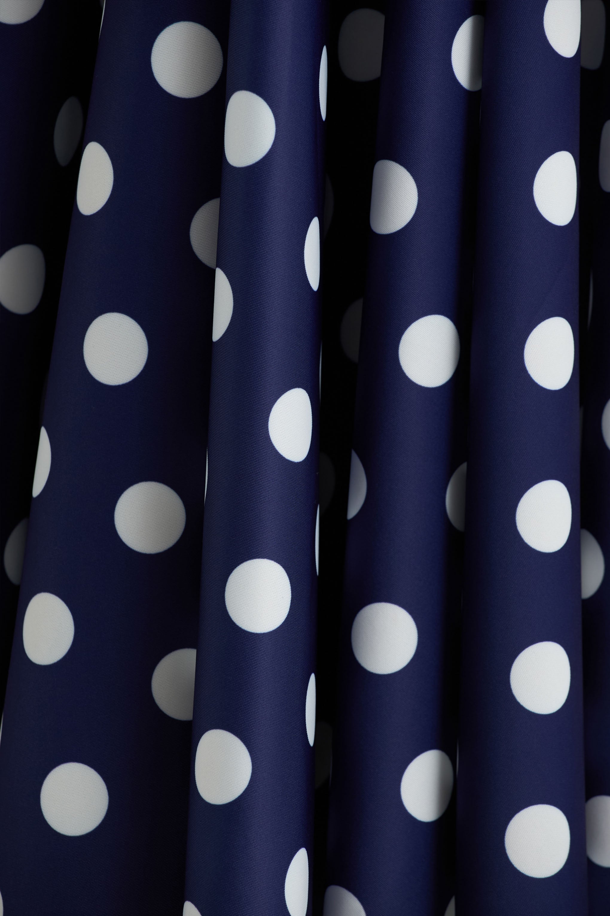 Berta | Navy And White Polka-Dot Square-Neck Midi Dress