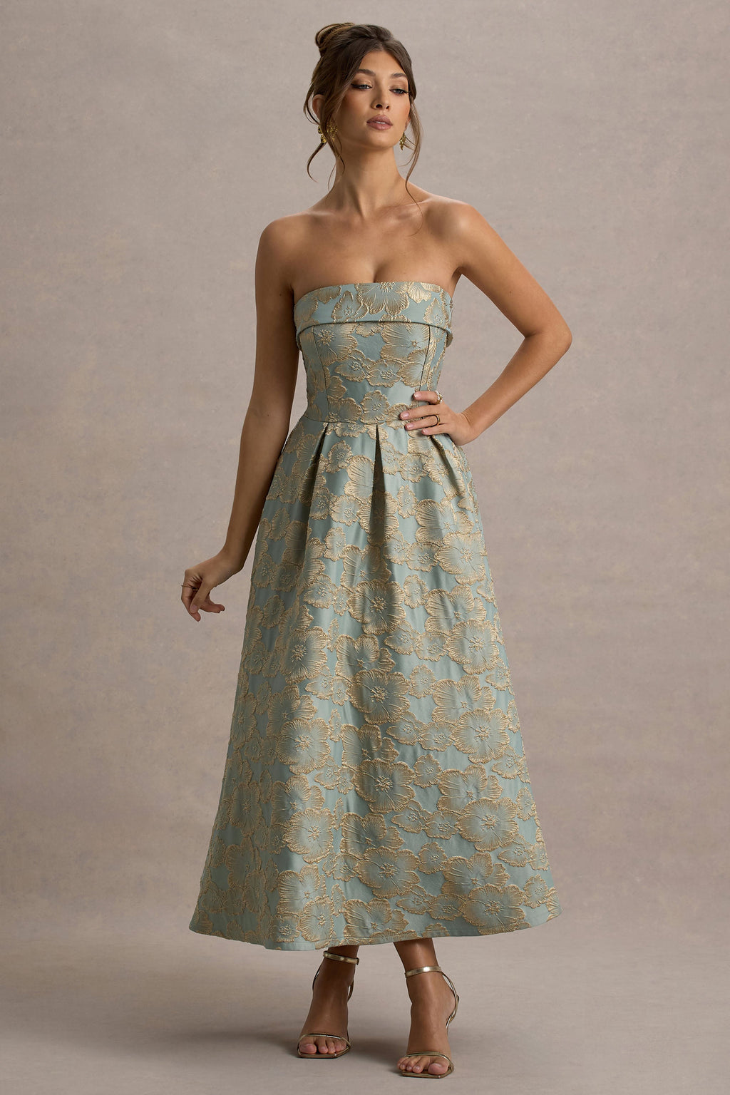 Zuma | Light Blue Jacquard Strapless Midi Dress