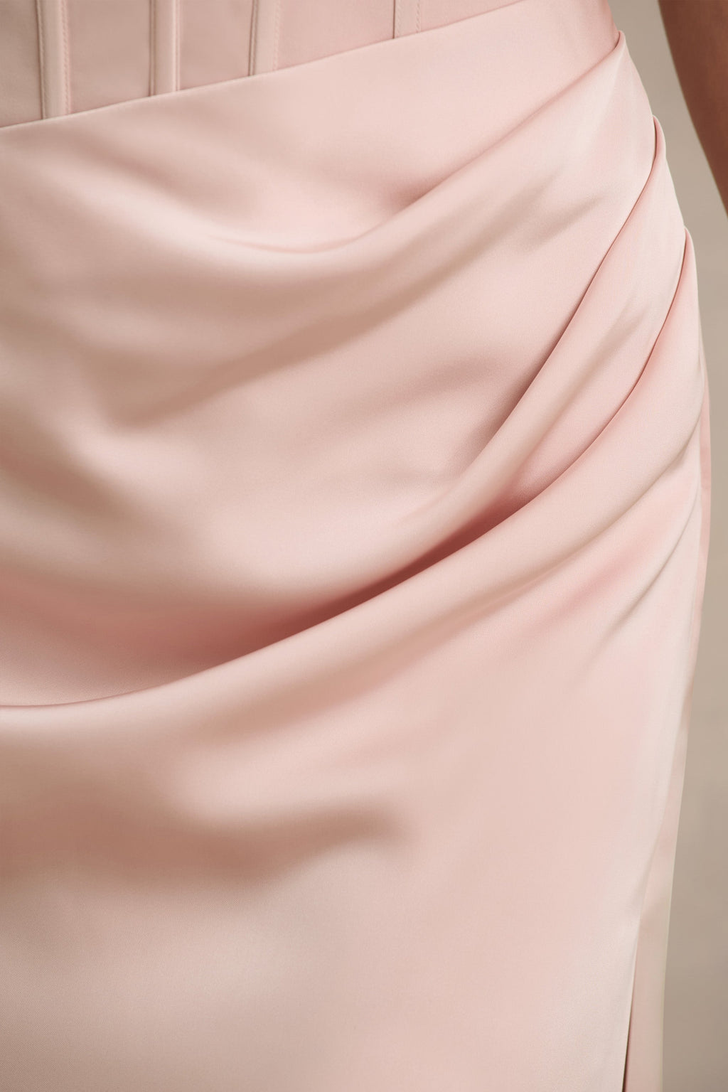 Joseline | Pale Pink Satin Corset Wrap Maxi Dress With Scarf